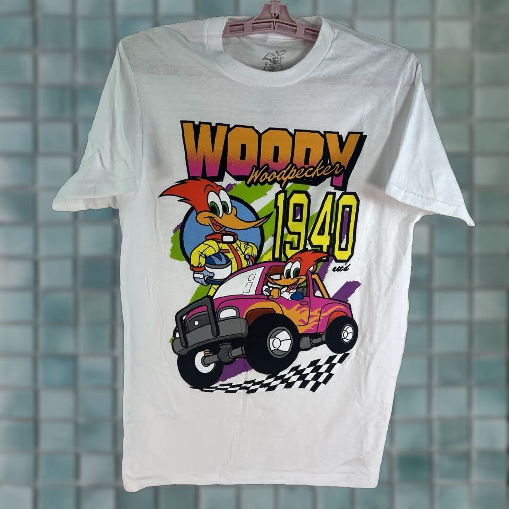 Vintage Walter Lance Woody Woodpecker Hot Rod Car T-Shirt Mens Size S White Graphic Print Size US S / EU 44-46 / 1 - 1 Thumbnail