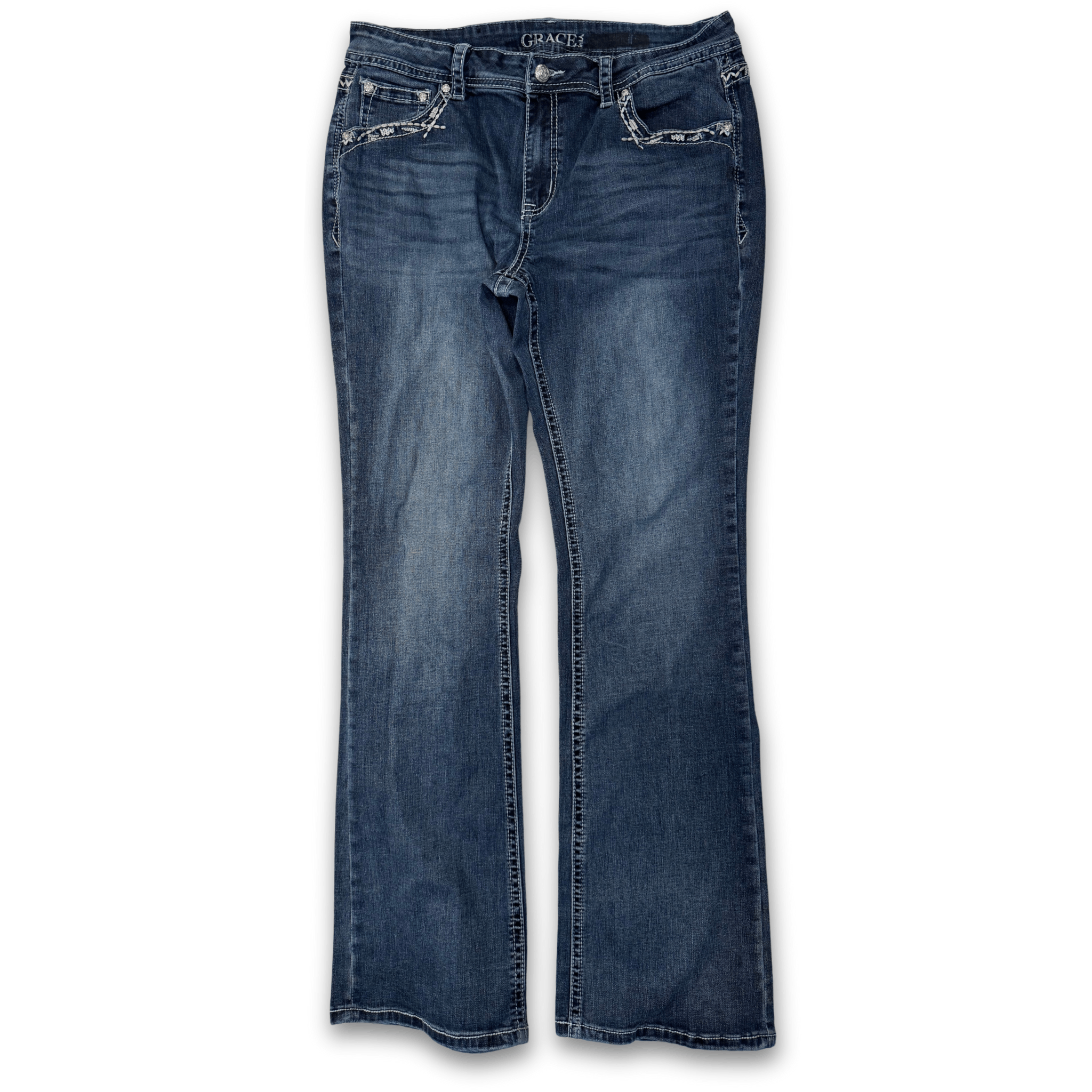 Grace in LA Y2K Chunky Stitch Embellished Bootcut Jeans | 33" | Grace Size 33" - 1 Thumbnail