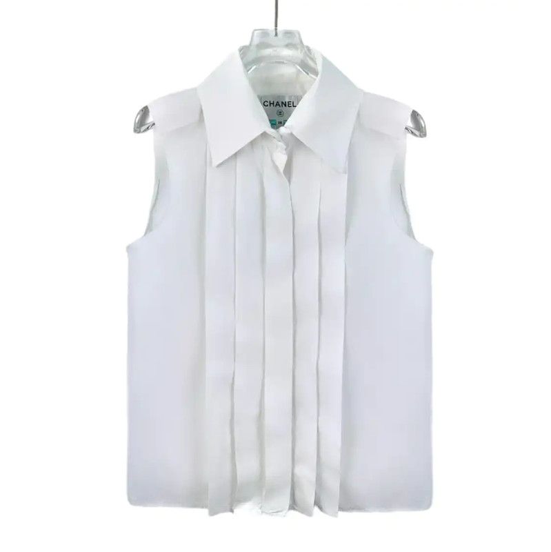 Chanel Chanel White Cotton Sleeveless Shirt 0089 Size S / US 4 / IT 40 - 1 Thumbnail