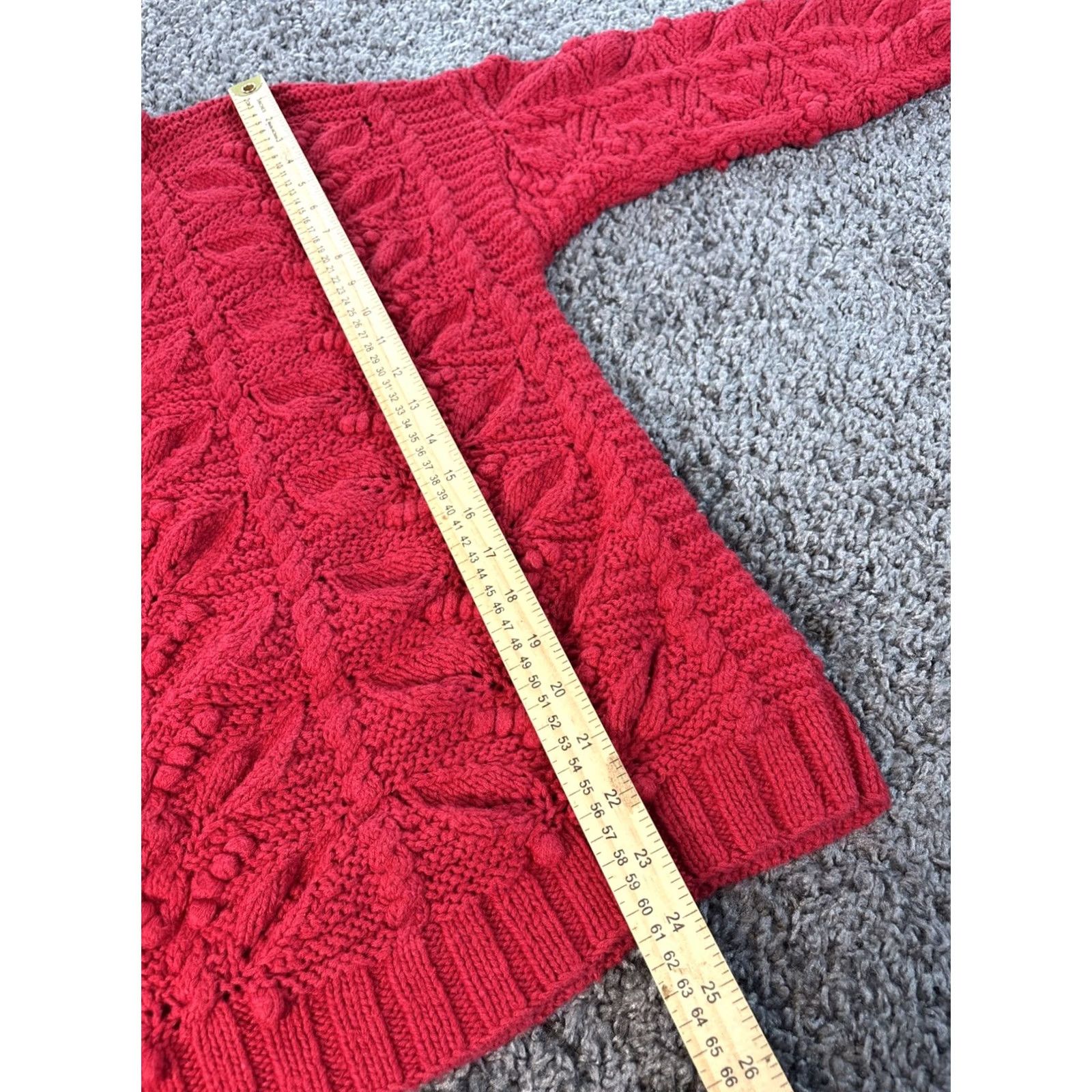 Express VINTAGE Express Sweater Womens M Red 90s Chunky-Knit Crew Neck Pullover Textured Knit Shirt Size M / US 6-8 / IT 42-44 - 3 Thumbnail
