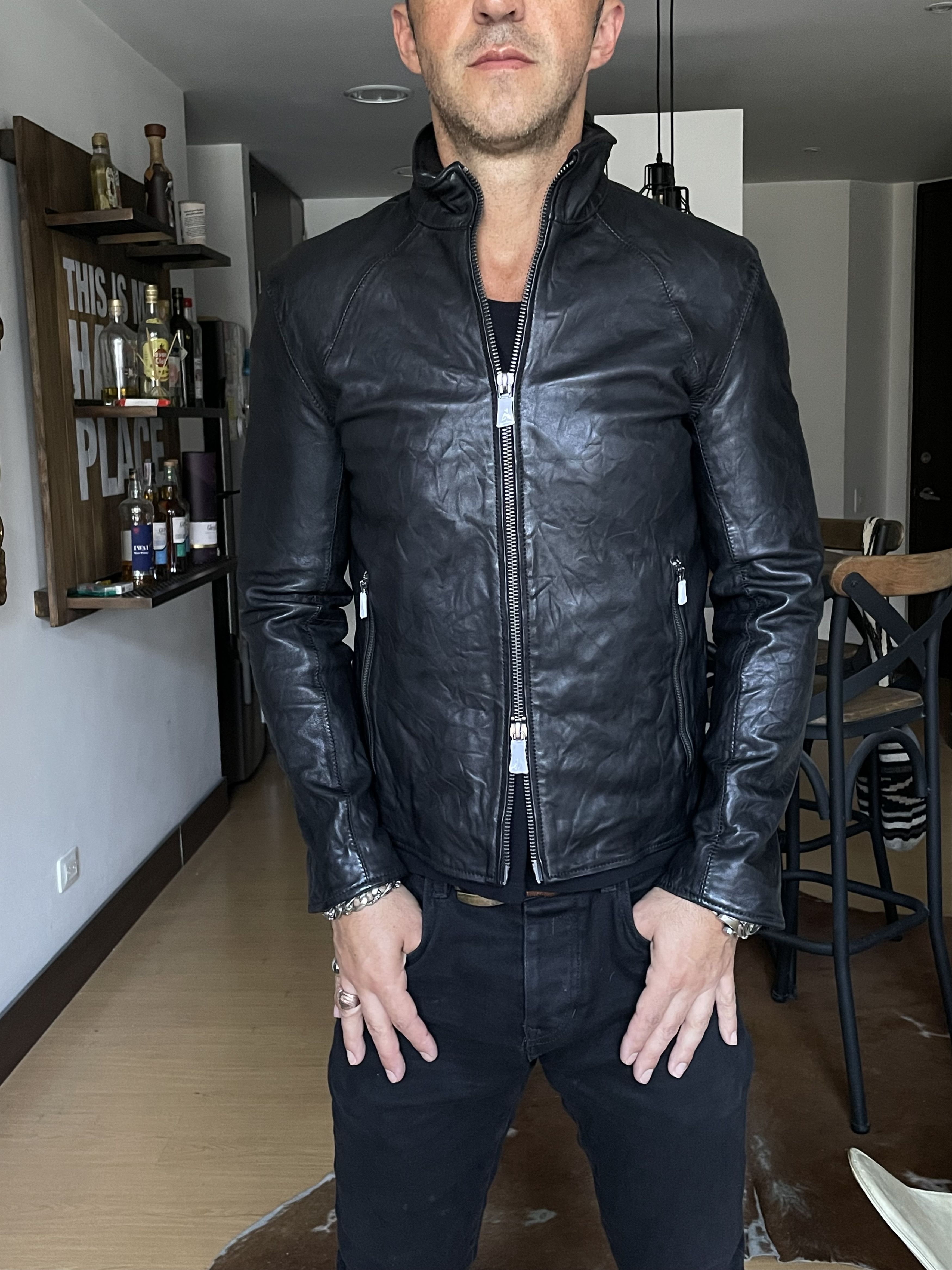 John Varvatos John Varvatos Crinkled Slim Fit Leather Jacket Black Size US M / EU 48-50 / 2 - 5 Thumbnail