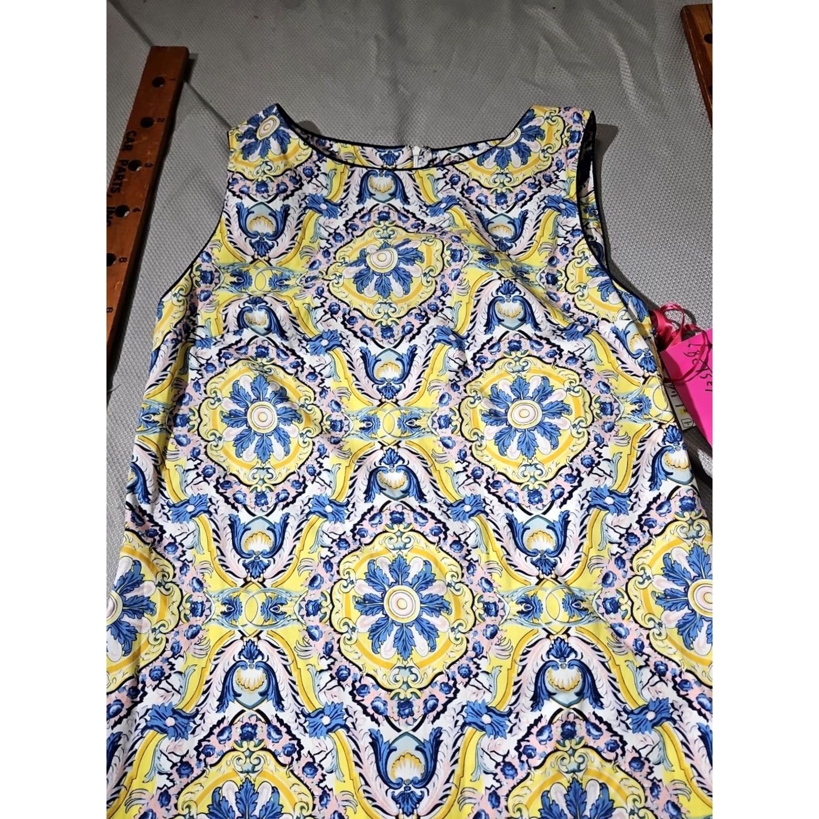 Betsey Johnson VINTAGE Betsey Johnson Dress Womens Size 10 Yellow Blue Shift Midi Sheath Size L / US 10 / IT 46 - 2 Thumbnail