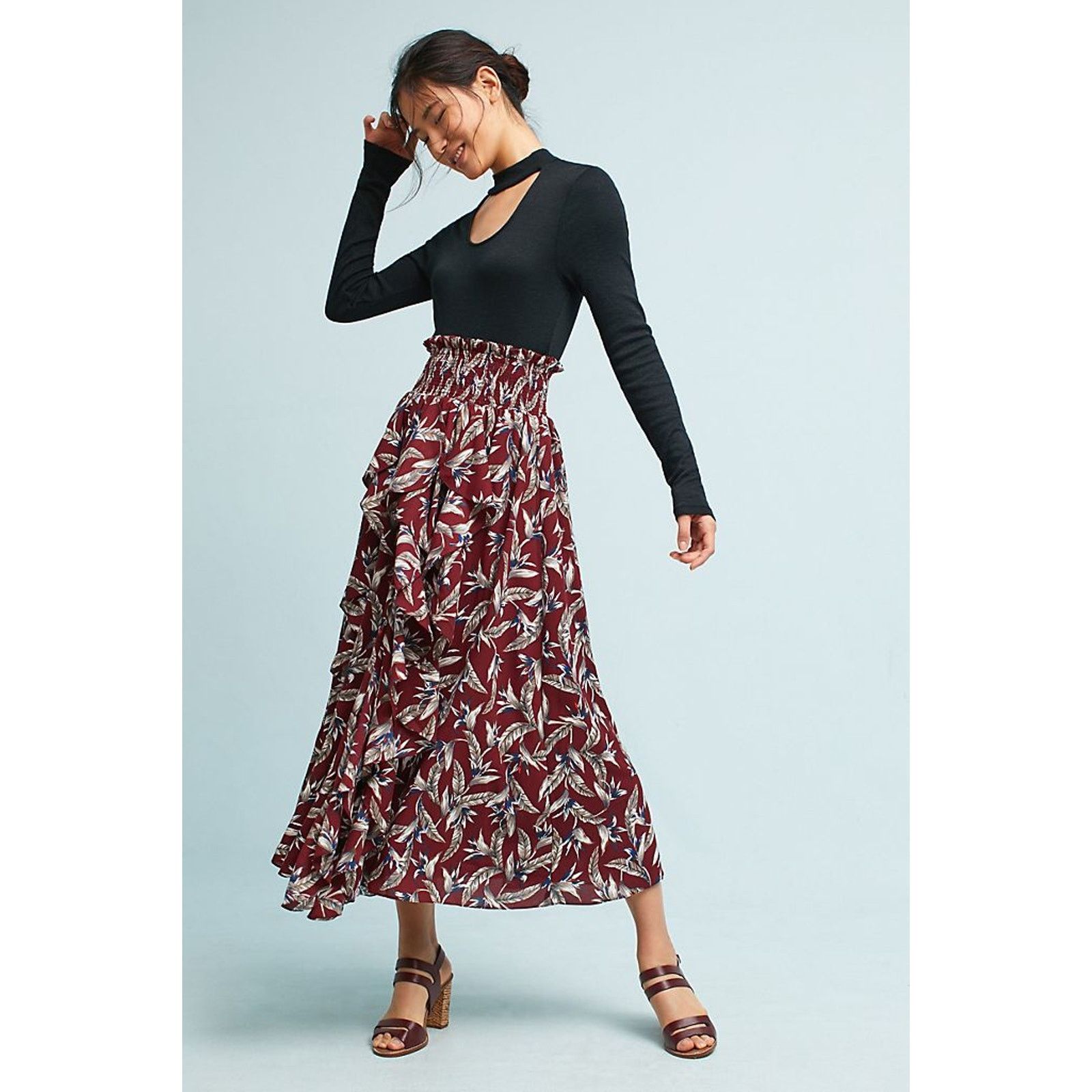Anthropologie New Anthropologie Keshika Ruffled Midi Skirt Mynah's Sz S Size 28" / US 6 / IT 42 - 5 Thumbnail