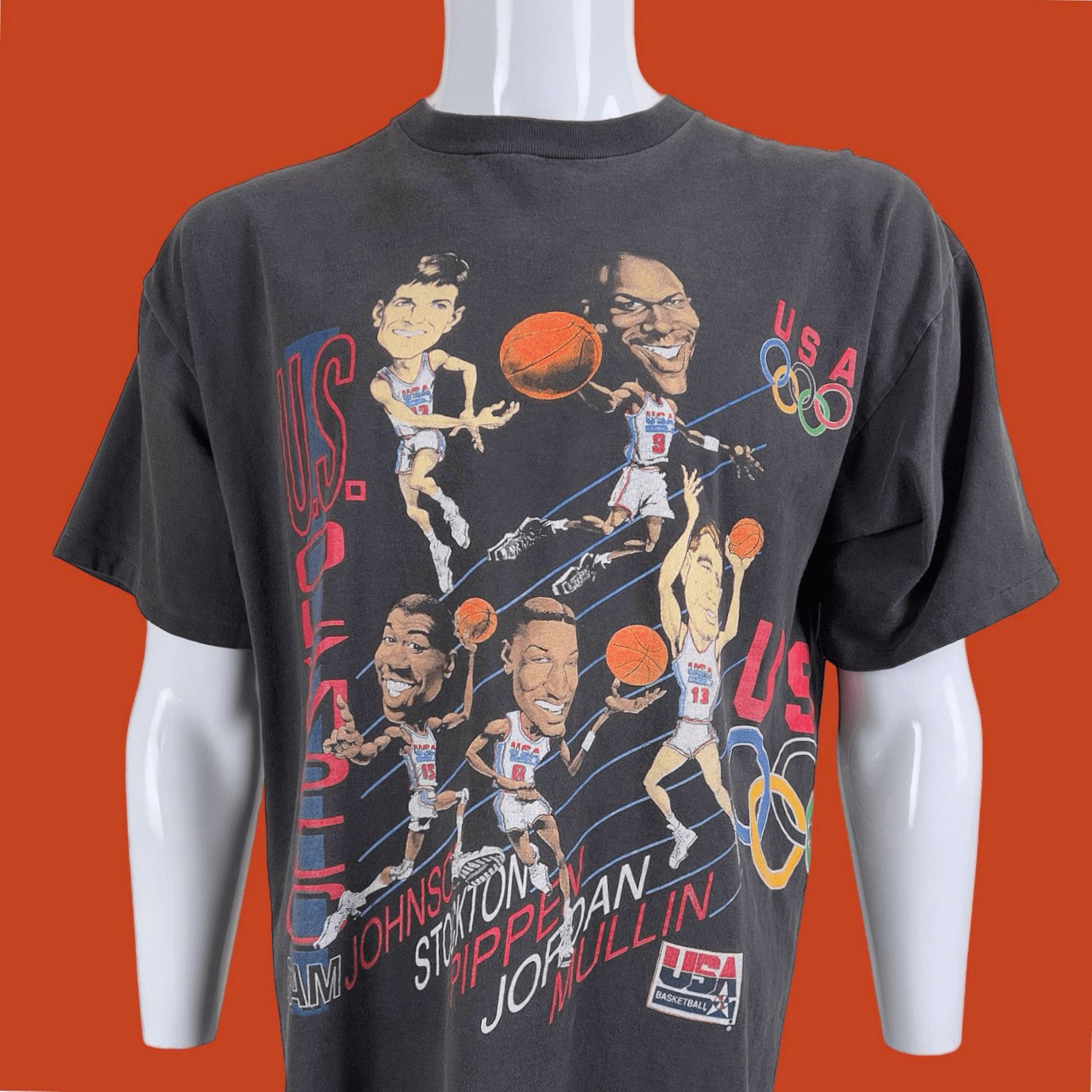 image of 90's Usa Basketball Dream Team T-Shirt Nba 22.5" X 28" Size L in Black, Men's