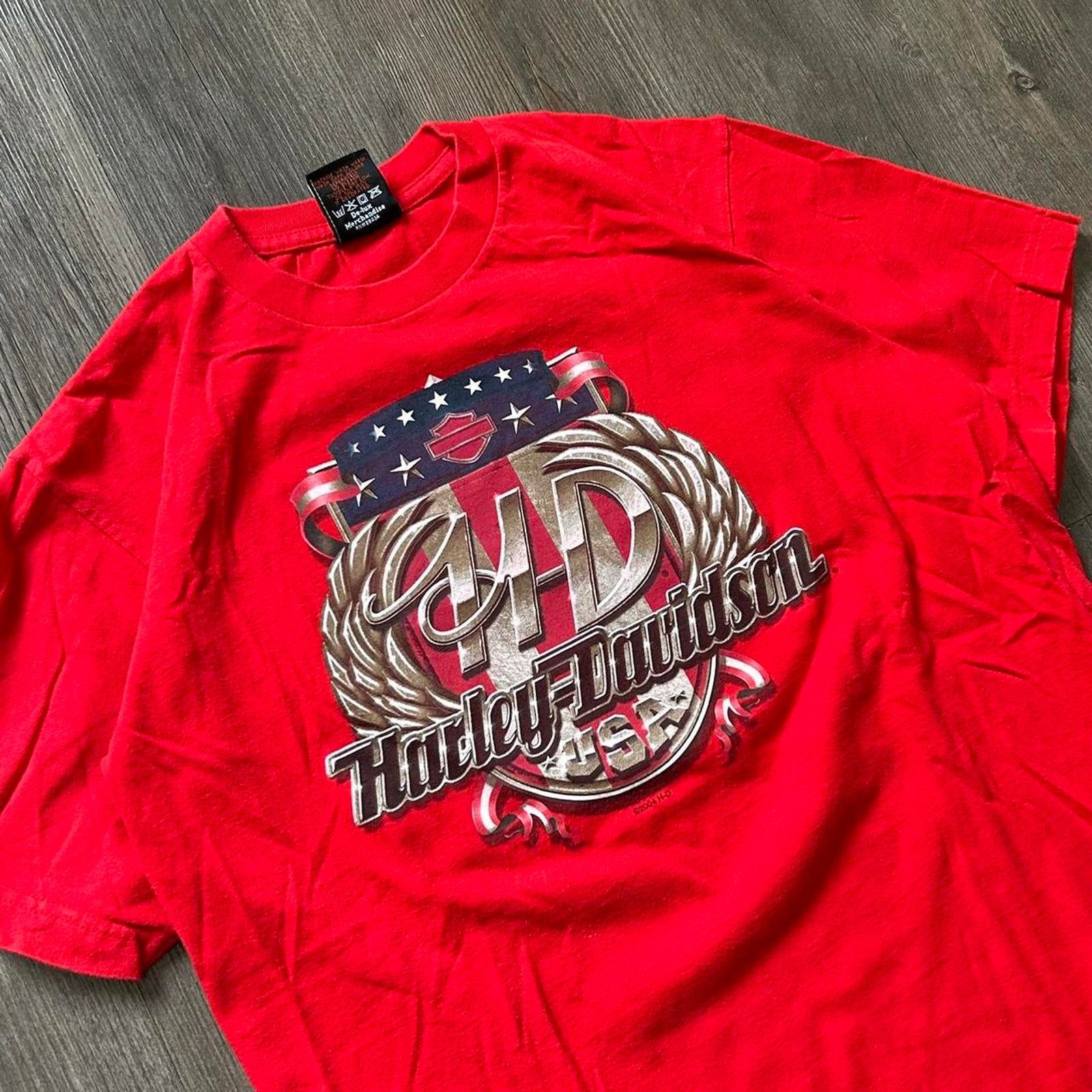 Harley Davidson Y2K Harley Davidson Chrome Logo Red Short Sleeve Tee. Sz L Size US L / EU 52-54 / 3 - 2 Thumbnail