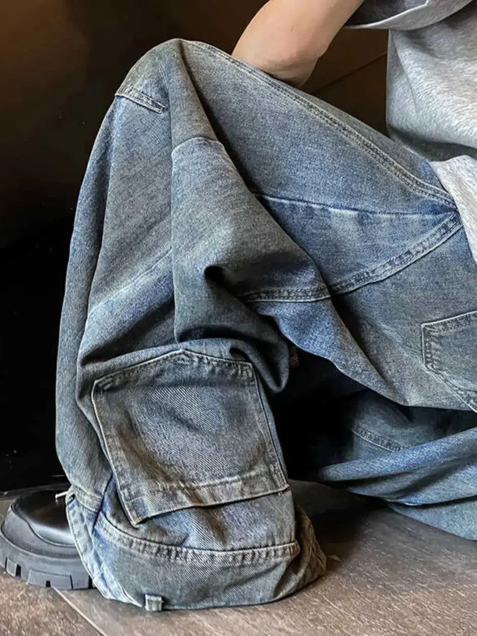 Japanese Brand Retro washed straight leg distressed jeans Size US 32 / EU 48 - 3 Thumbnail