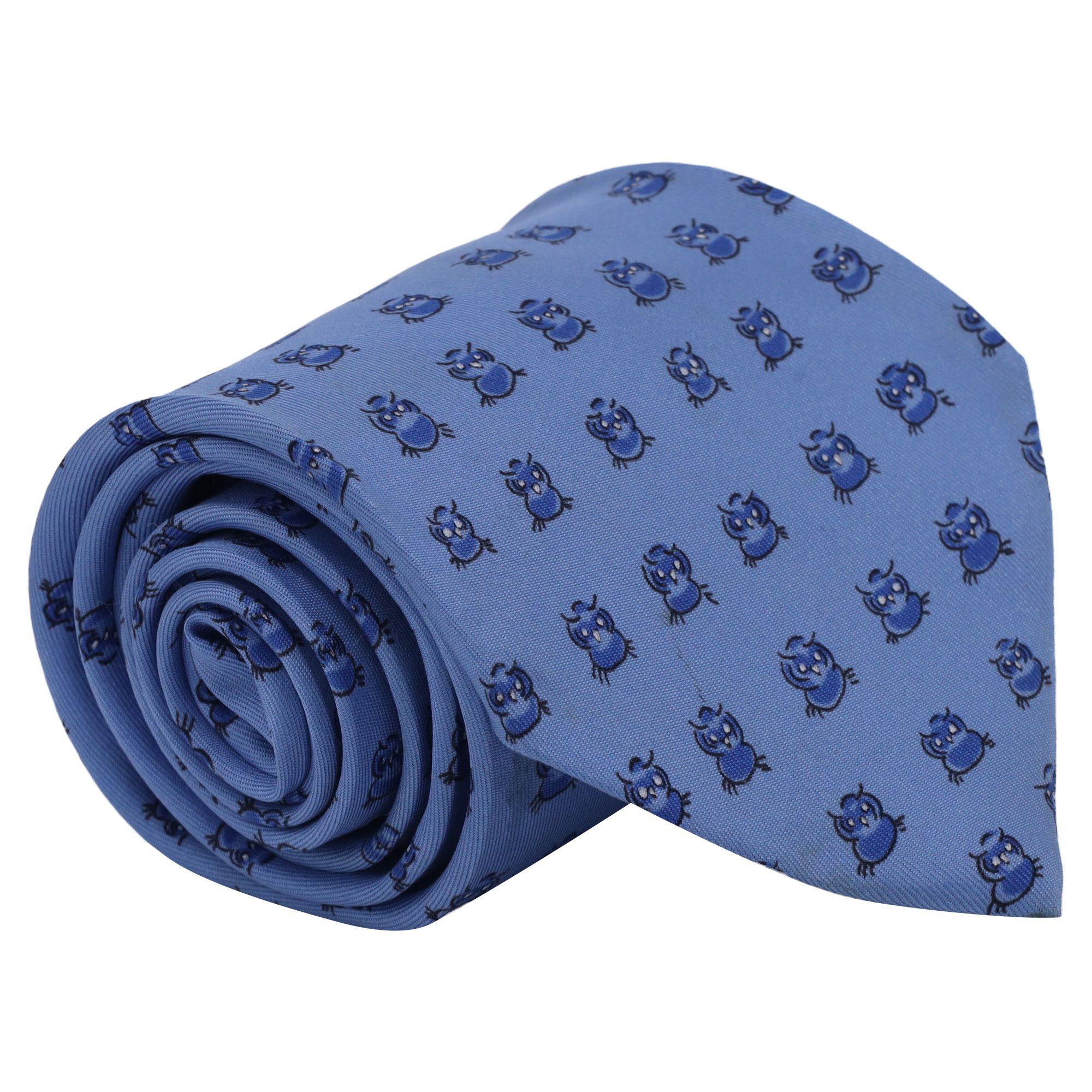 Hermes Hermès Owl Printed Necktie in Blue Silk Size ONE SIZE - 1 Thumbnail