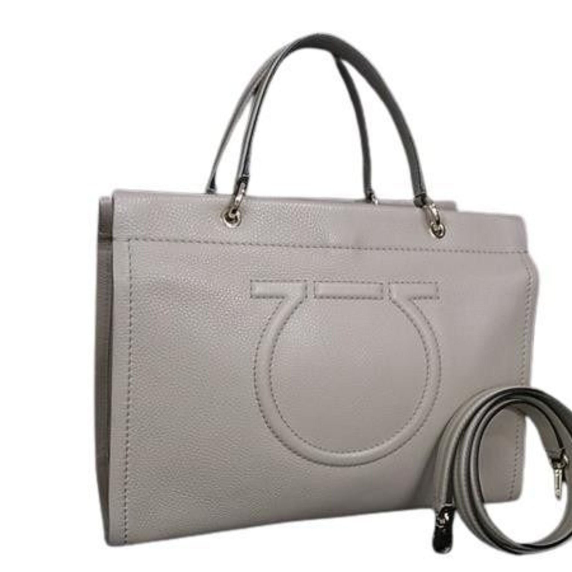Salvatore Ferragamo Salvatore Ferragamo handbag, Gancini design, EE-21 H110, greige leather, women's shoulder bag. Size ONE SIZE - 1 Thumbnail