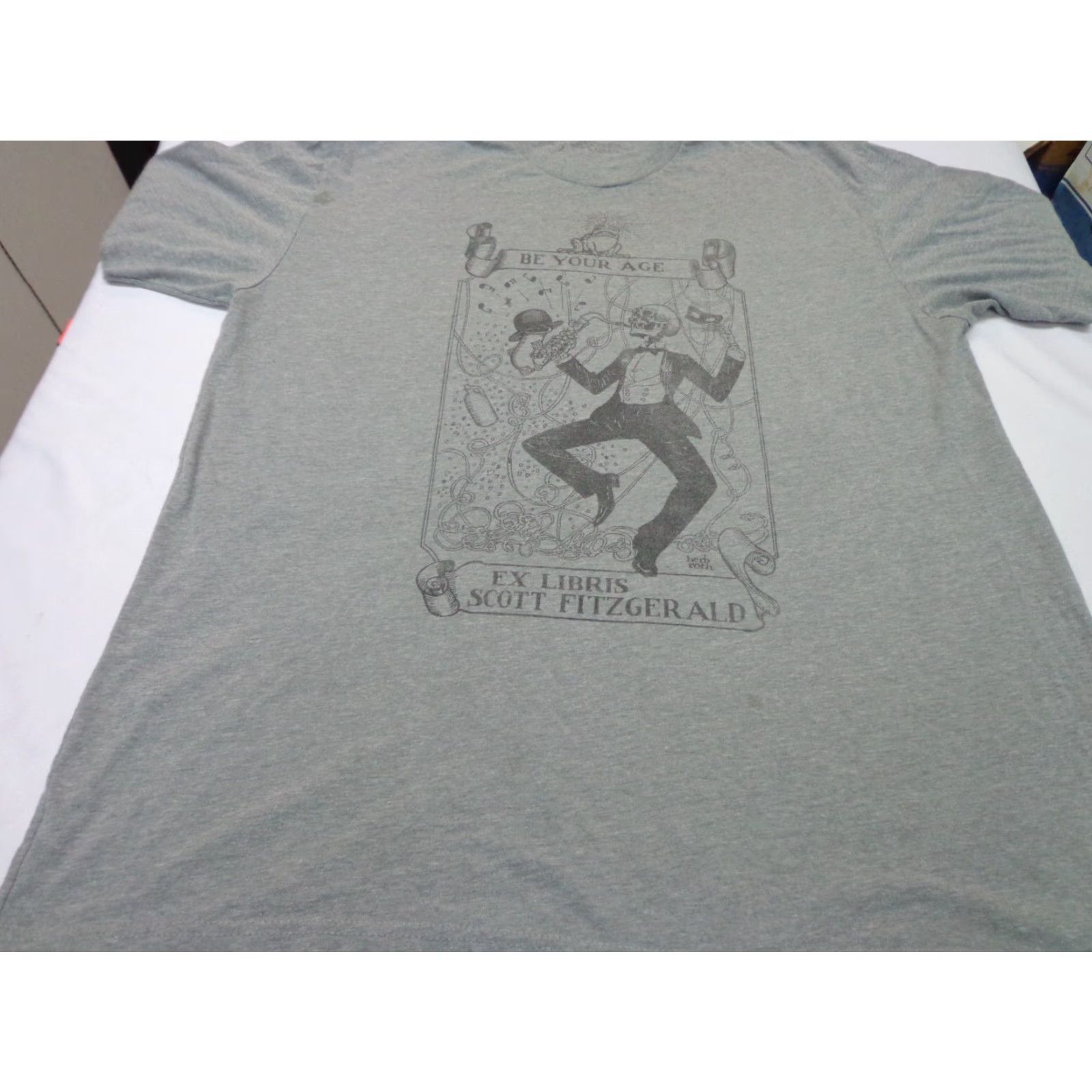 Vintage Be Your Age Out of Print Scott Fitzgerald T Shirt 2XL Gray Cotton Blend Unisex Adults Short Sleeve Crew Neck Regular FLAWS Size US XXL / EU 58 / 5 - 4 Thumbnail
