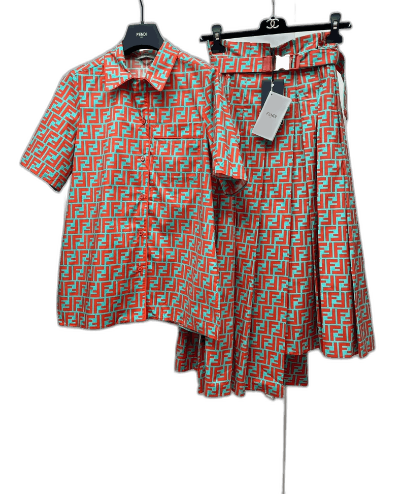 Fendi Fendi Logo Short Sleeve Shirt Skirt Set Size XS / US 0-2 / IT 36-38 - 1 Thumbnail
