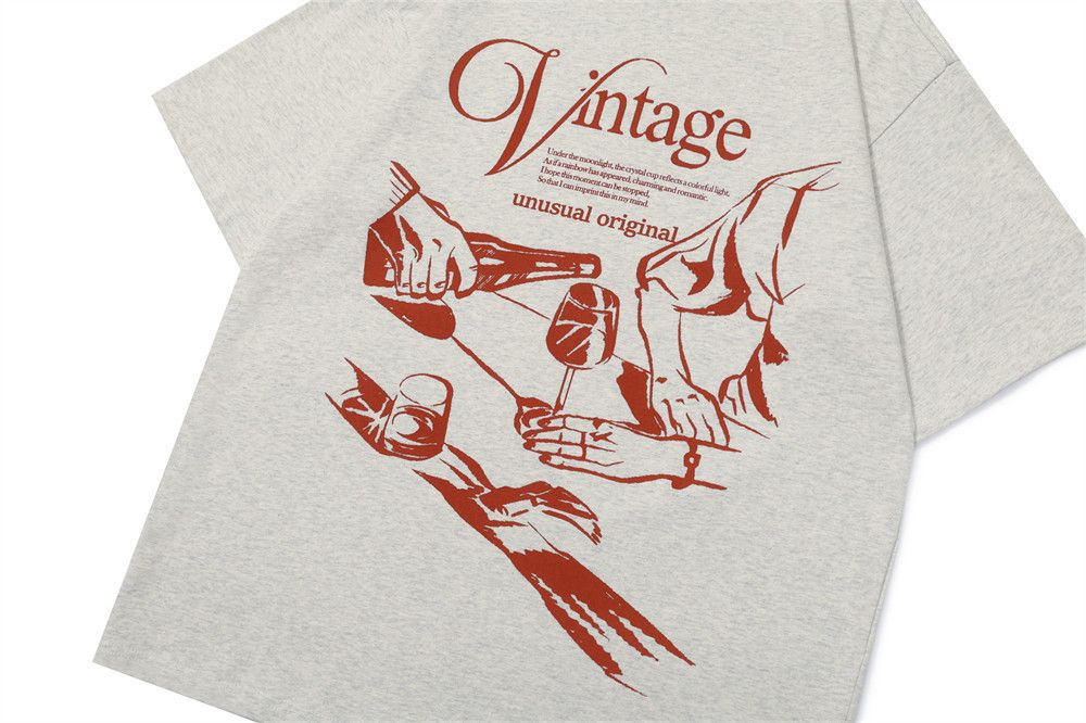 Vintage Men's street fashion all-match wine glass print T-shirt Size US M / EU 48-50 / 2 - 4 Thumbnail