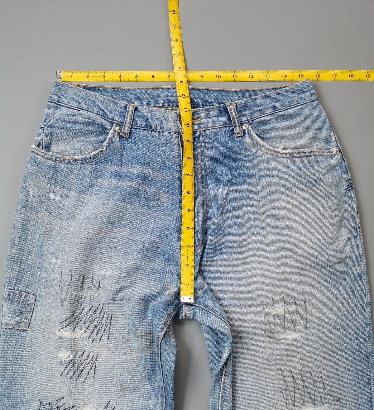 14th Addiction TTU Japan Patchwork Square Distressed Denim Jeans Size US 31 - 11 Thumbnail