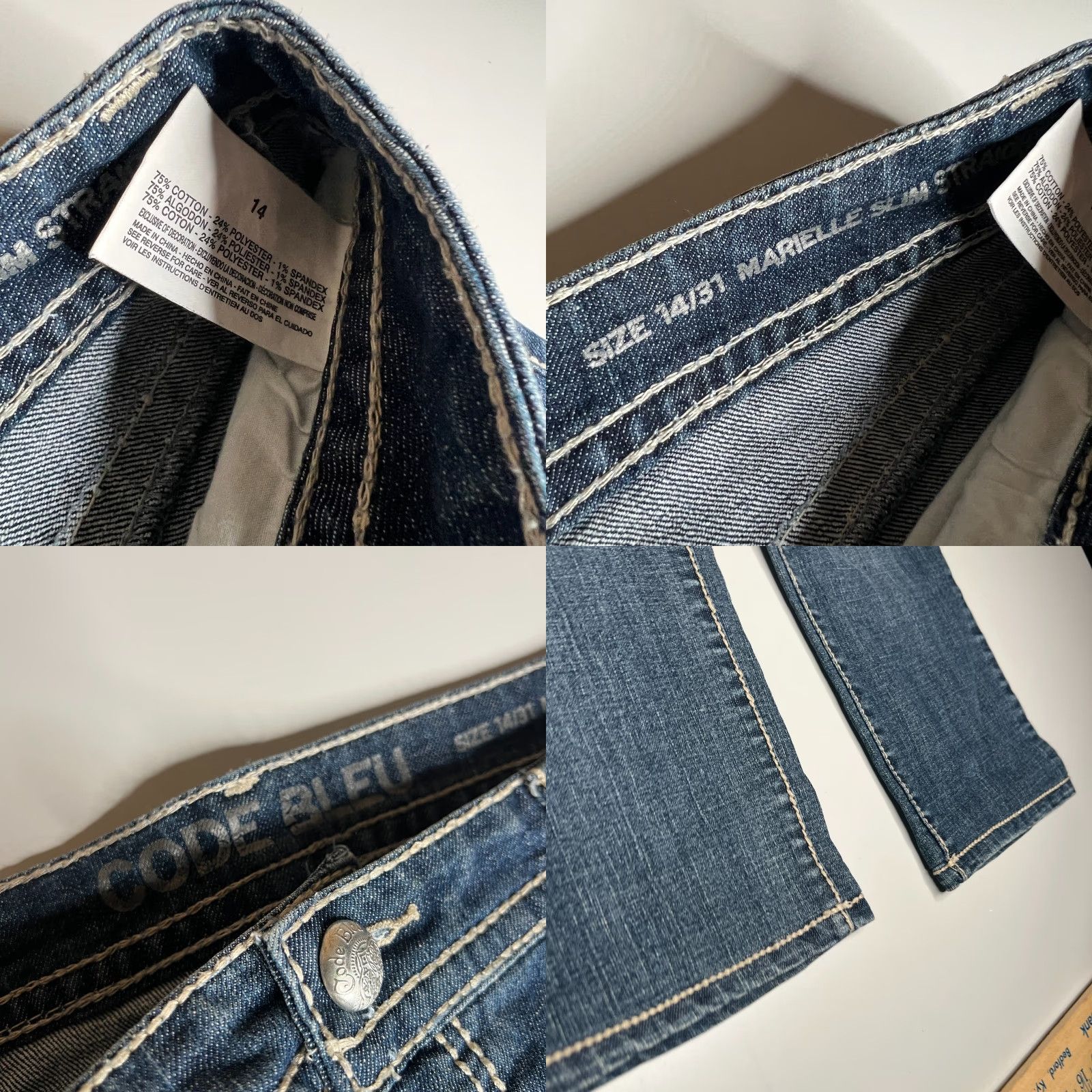 Vintage Code Bleu Jeans Marielle Slim Straight Women’s 14 / 31 Blue Rhinestone Embellishments Denim Straight Jeans Size 36" / US 14 / IT 50 - 8 Thumbnail