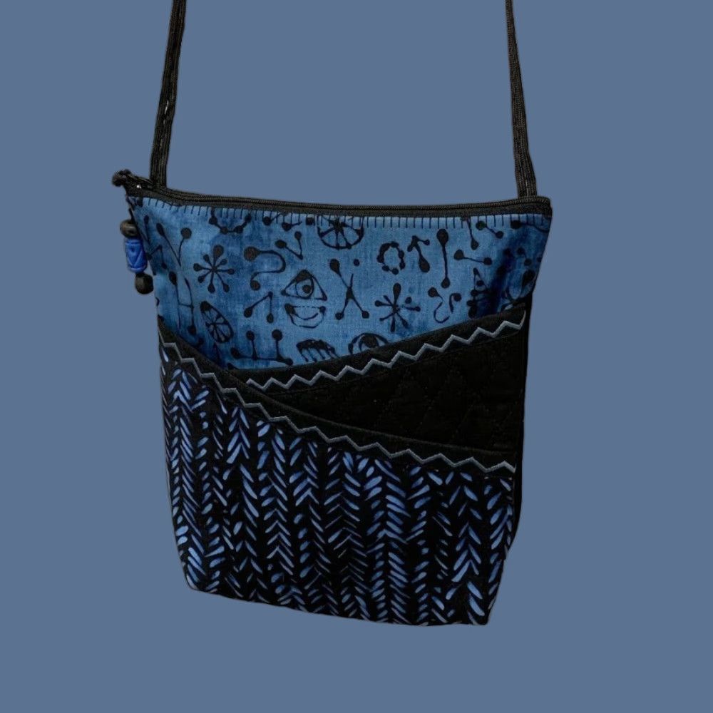 D.Exterior Crossbody Purse Bag Blue Black Boho Print Exterior and Interior Pockets Women Exterior Color Blue Crossbody Style Crossbody 10"h x 9"l Strap Drop 25" Size ONE SIZE - 1 Thumbnail