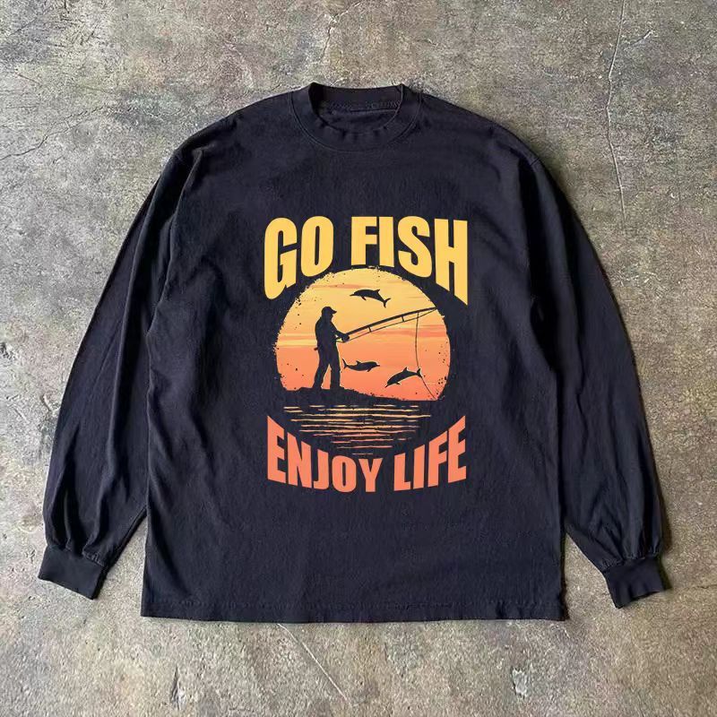Japanese Brand × Vintage Black street retro go fishing print long sleeve t-shirt Size US M / EU 48-50 / 2 - 1 Thumbnail