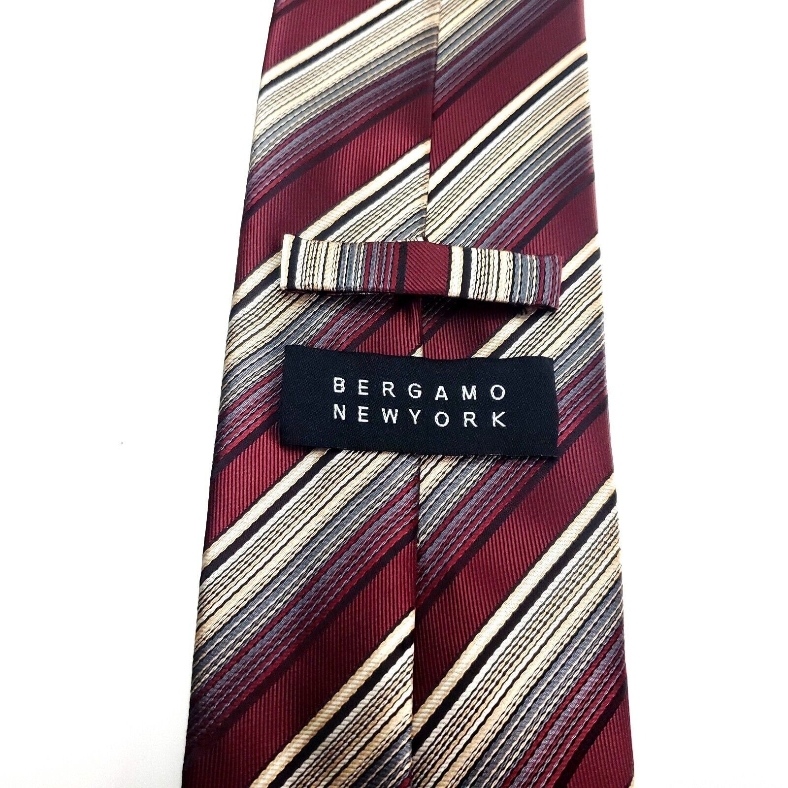 Bergamo New York Bergamo Polyester Tie Red Tan Striped Size ONE SIZE - 3 Thumbnail