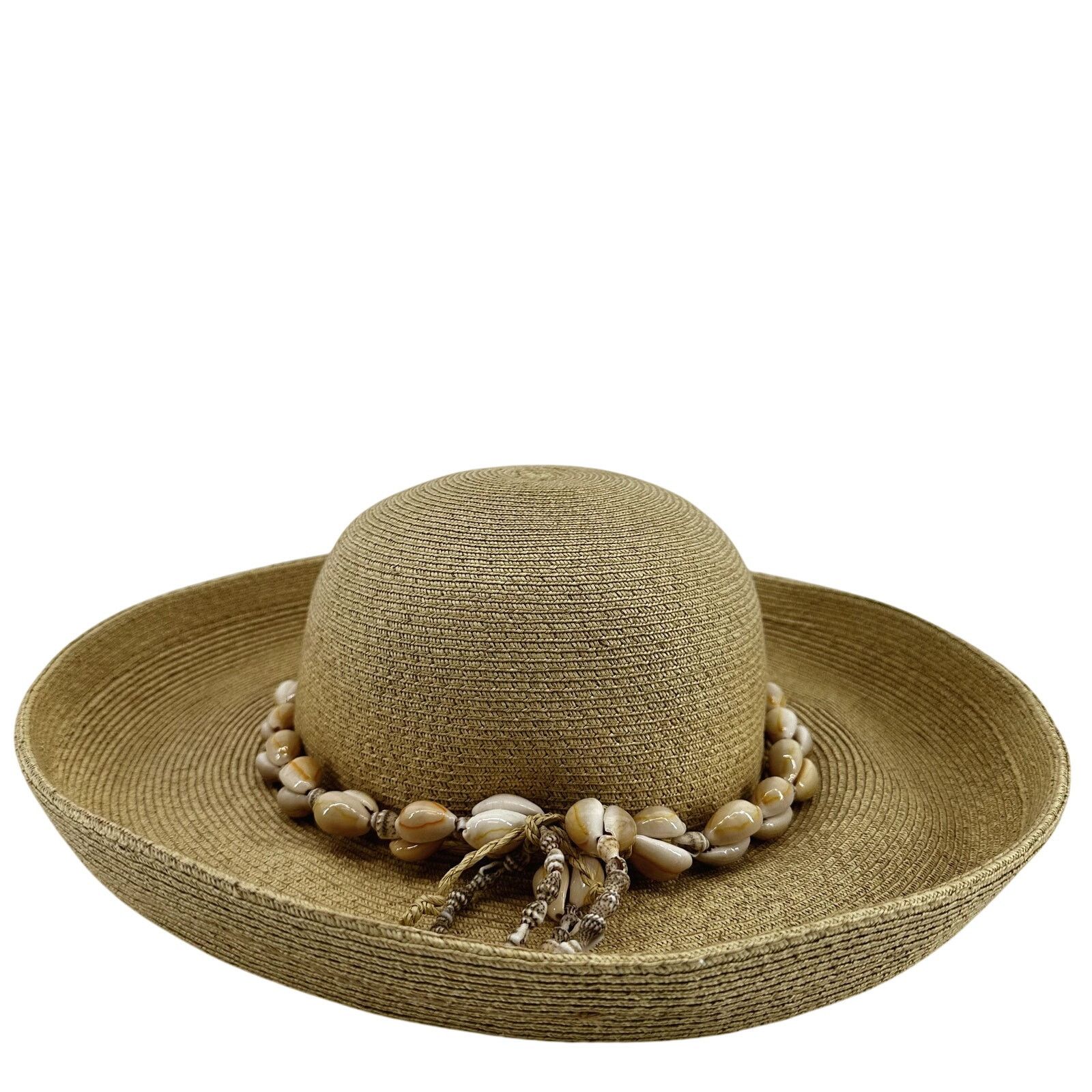 Scala Puka Shell Raffia Straw Sun Hat Summer Beach Brown Tan