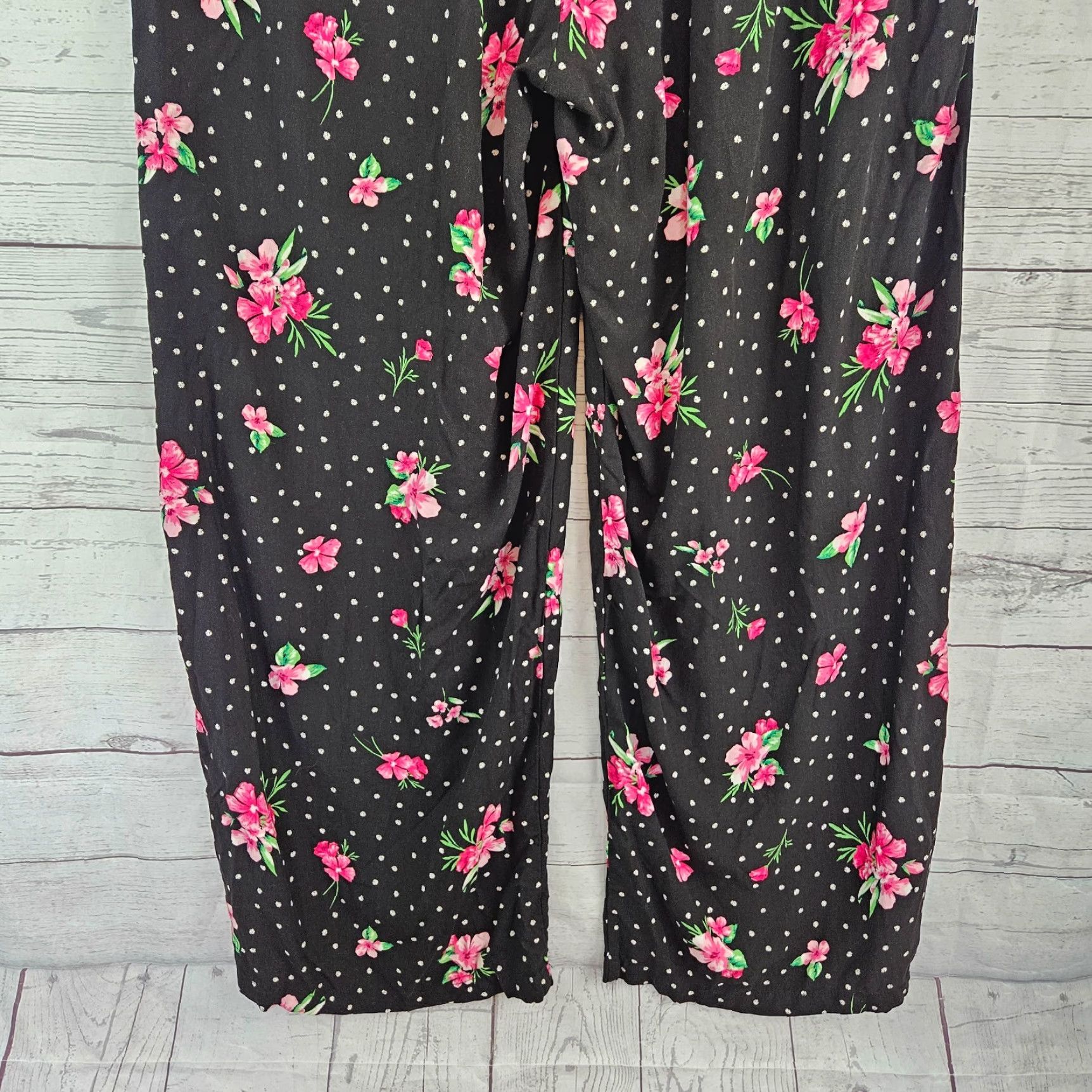 Vintage Woman Within Womens Pants 18W Black Pink Floral Rayon Pull On Pants Womens Trousers Plus Size 18W Size 40" / US 18 - 5 Thumbnail