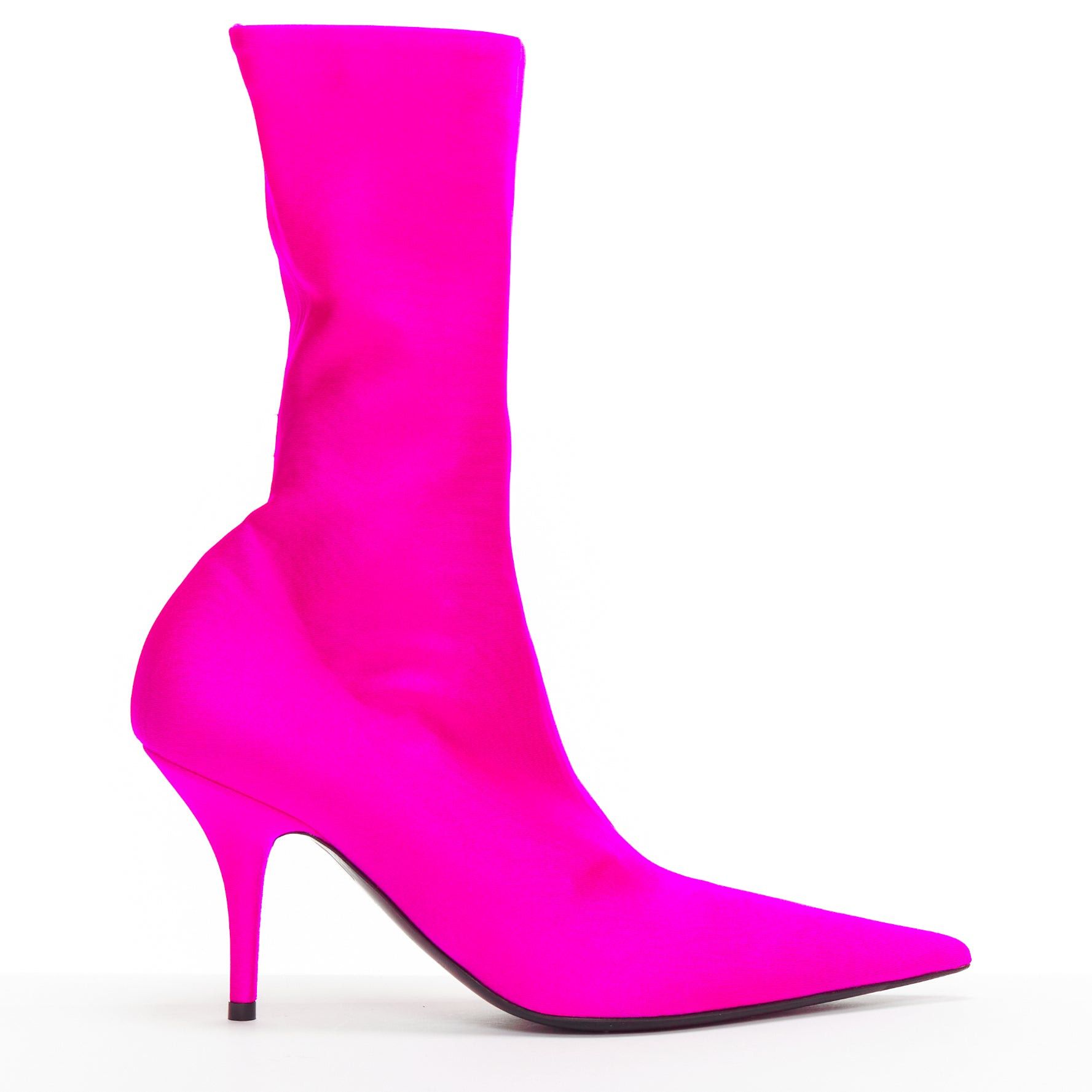 Balenciaga BALENCIAGA Knife neon pink lycra pointed sock boots EU38 Kim Kardashian Size US 8 / IT 38 - 1 Thumbnail