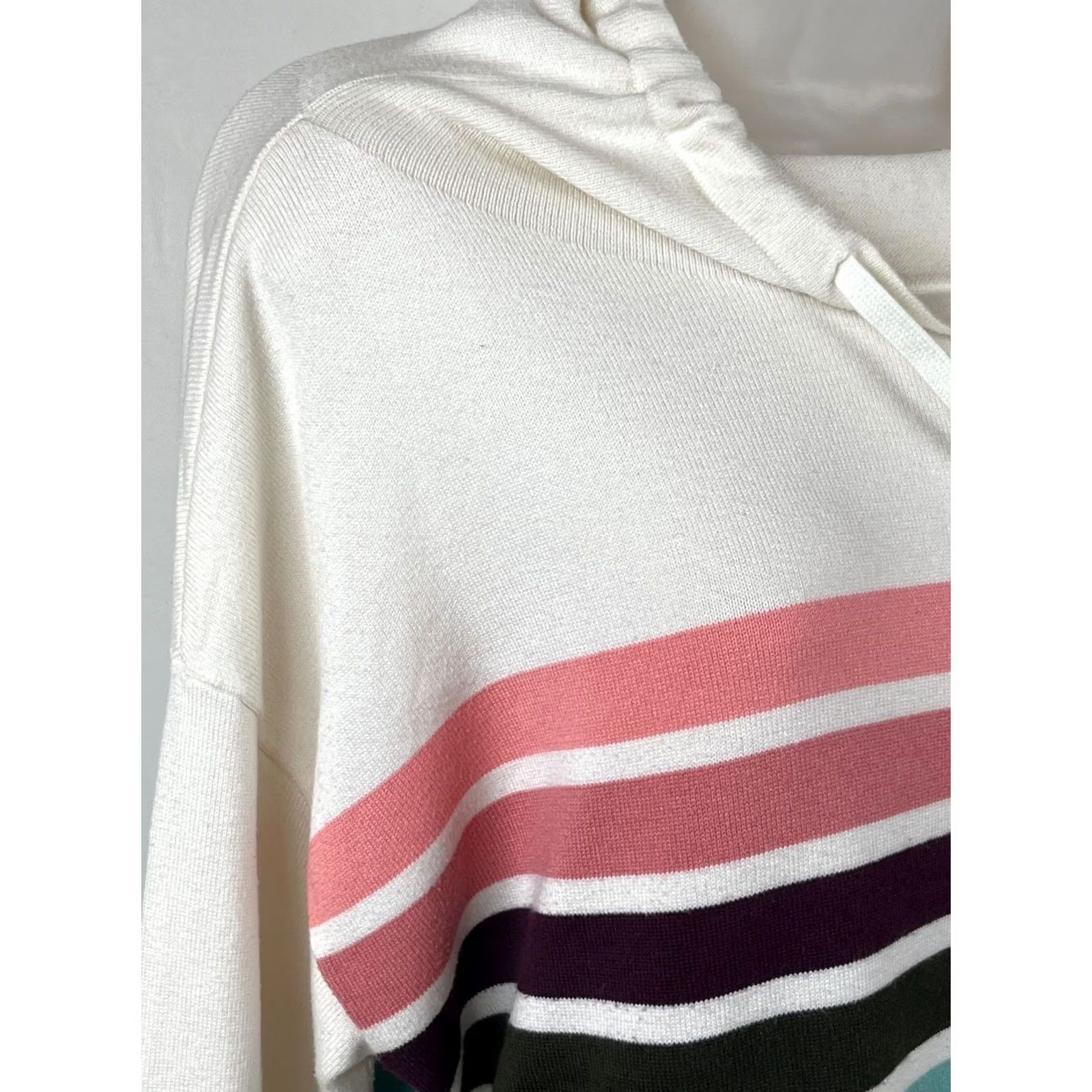 Talbots Talbots Hoodie Womens Large Cream Multicolor Striped Pullover Knit Sweater Size L / US 10 / IT 46 - 3 Thumbnail