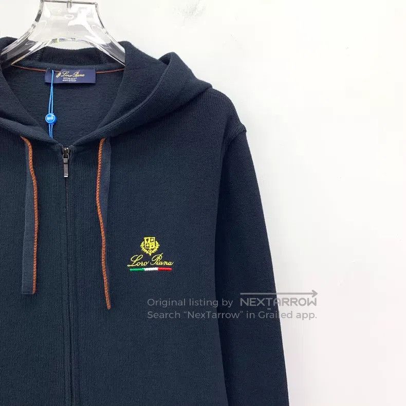Loro Piana Loro Piana Navy blue logo embroidered cotton hooded drawst Size US M / EU 48-50 / 2 - 3 Thumbnail