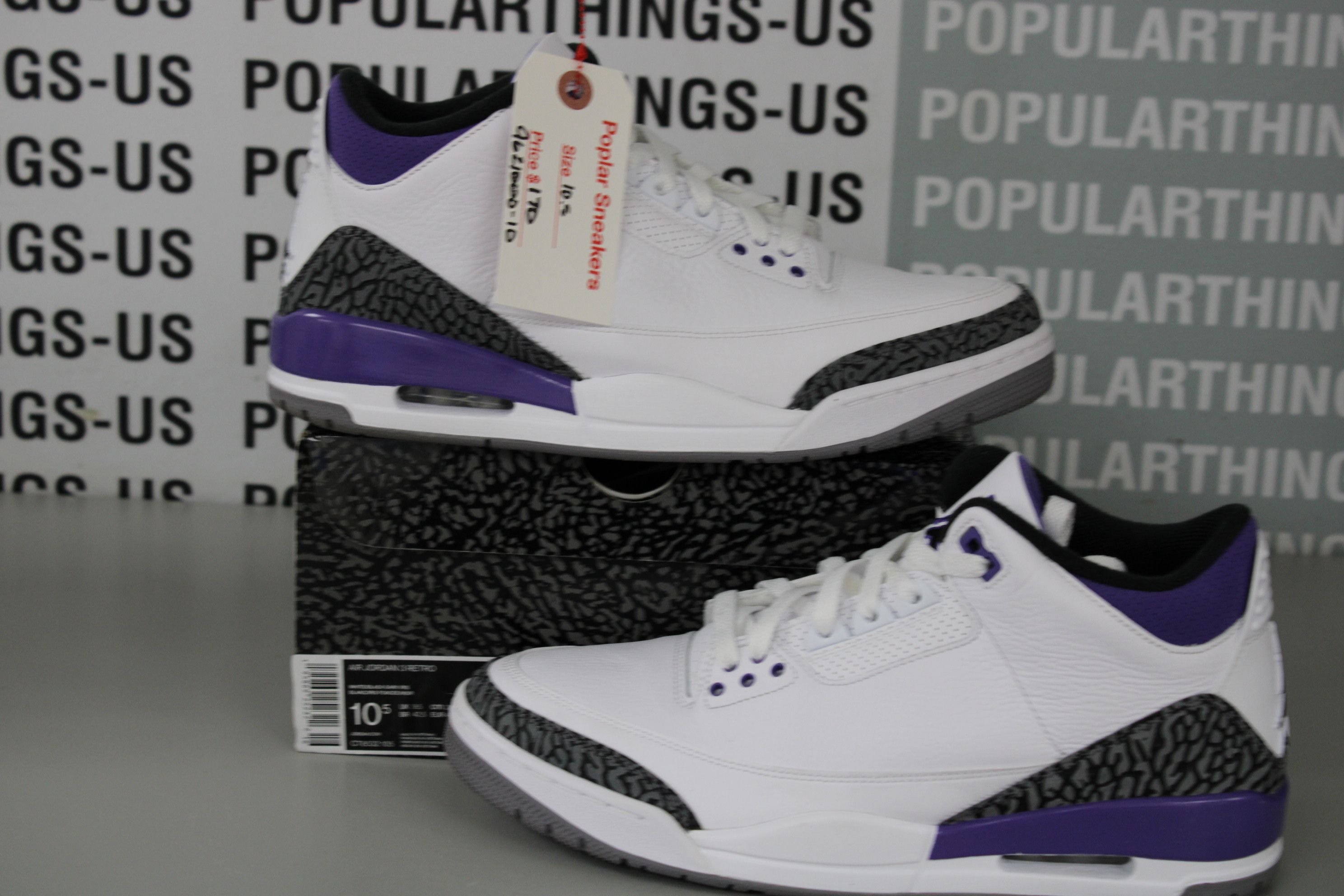 Pre-owned Jordan Brand Air Jordan 3 Retro Dark Iris Size 10.5 Shoes In White Black Purple