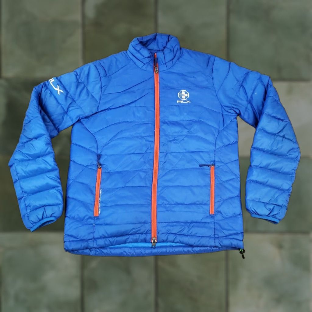 Ralph Lauren RLX Puffer Jacket Mens Medium Blue Down Insulated Packable Full Zip Outdoor