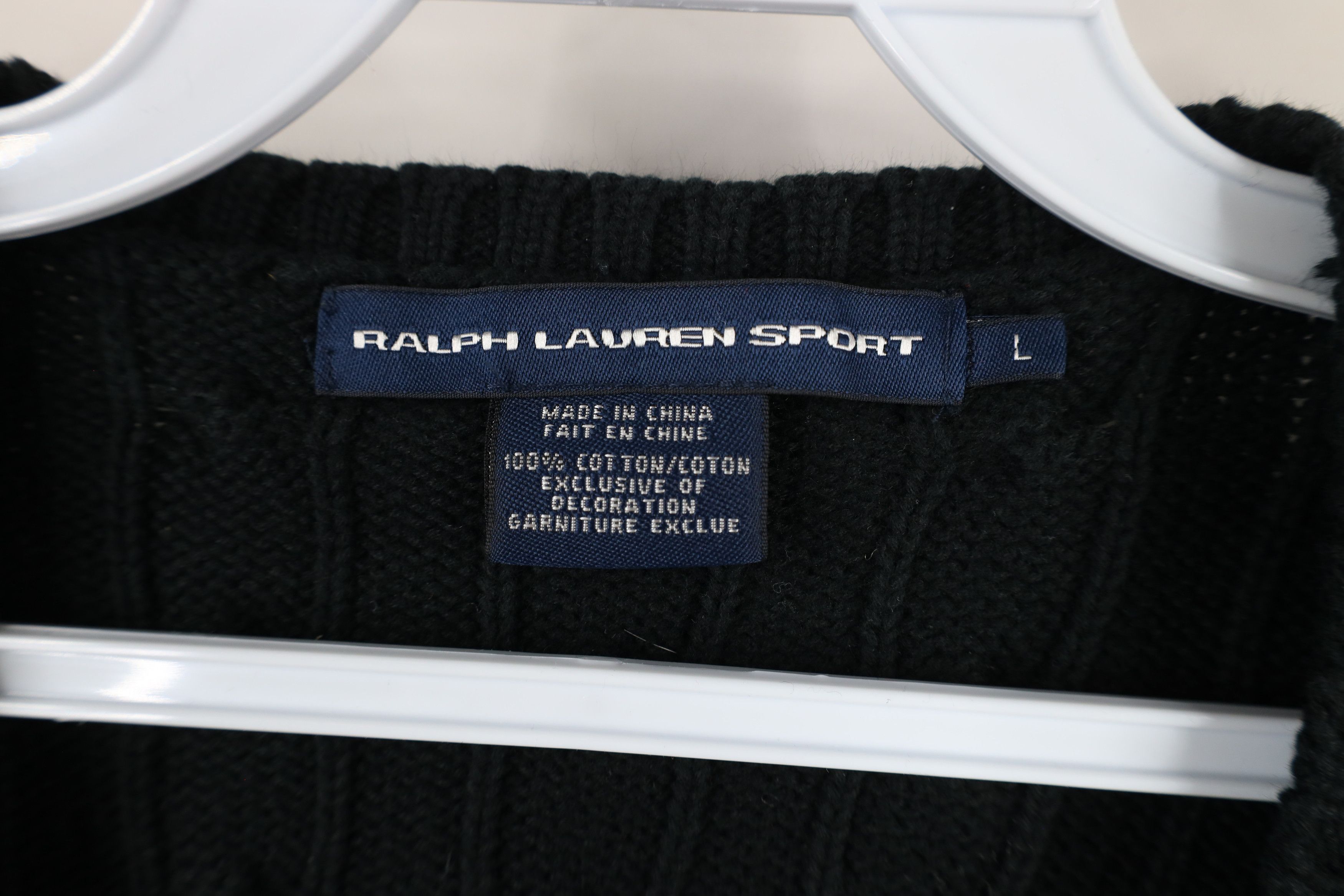 Ralph Lauren × Vintage Vintage 90s Ralph Lauren Cable Knit V-Neck Sweater Black Size L / US 10 / IT 46 - 5 Thumbnail