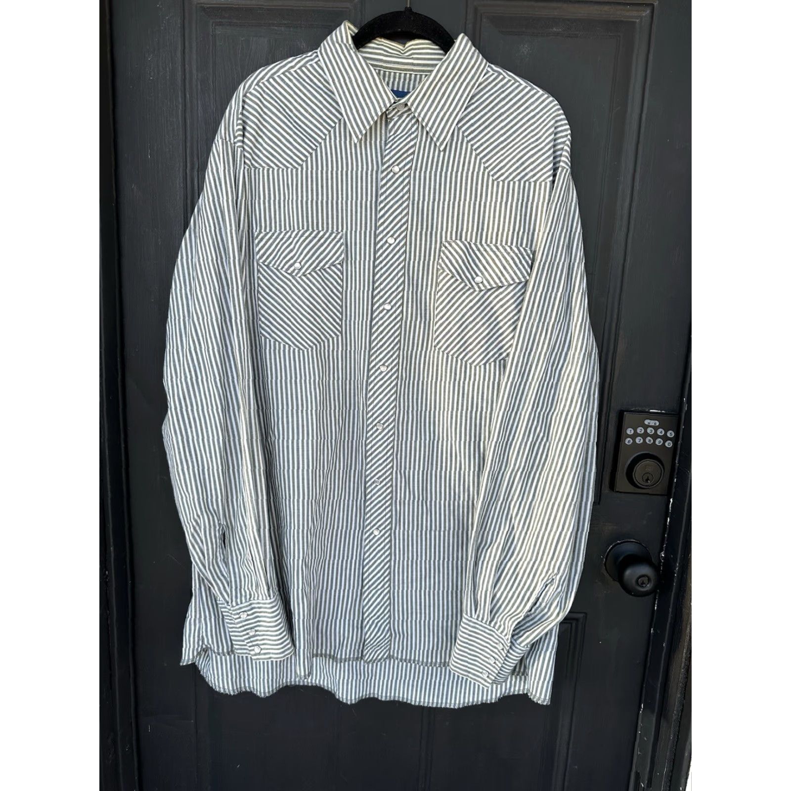 Wrangler VINTAGE Wrangler Pearl Snap Shirt Men XLT Blue White Stripe Western Cowboy Shirt Size US XL / EU 56 / 4 - 2 Thumbnail
