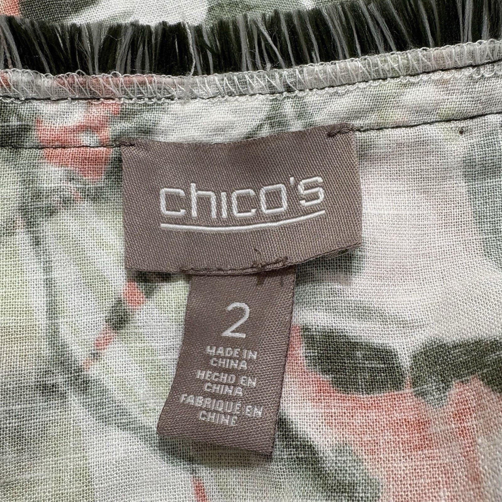 Chicos Chico's Large Open Front Fringe Cardigan Linen Blend Floral Size L / US 10 / IT 46 - 3 Thumbnail