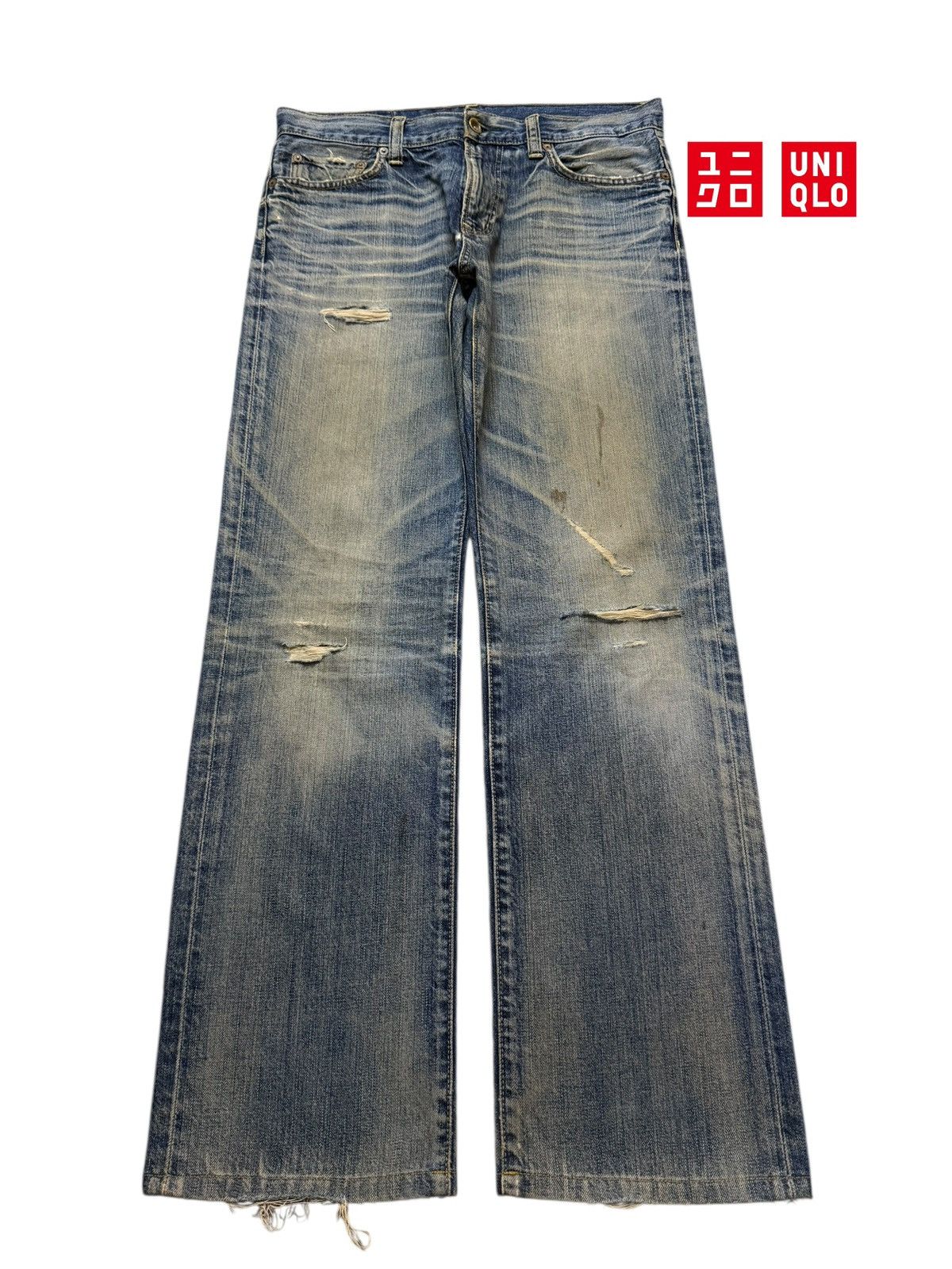 Uniqlo Vintage Y2K Uniqlo Mud Wash Whiskers Distress Wide Leg Loose Size US 34 / EU 50 - 1 Thumbnail