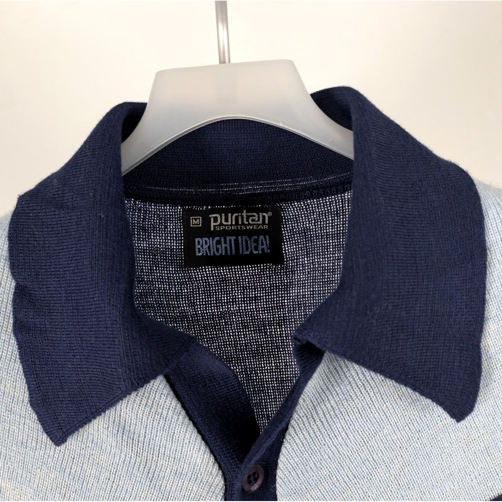 IDEA VINTAGE Puritan Bright Idea Knit Polo Shirt M Navy Blue Chevron Mod Disco Shirt Mens M Size US M / EU 48-50 / 2 - 4 Thumbnail