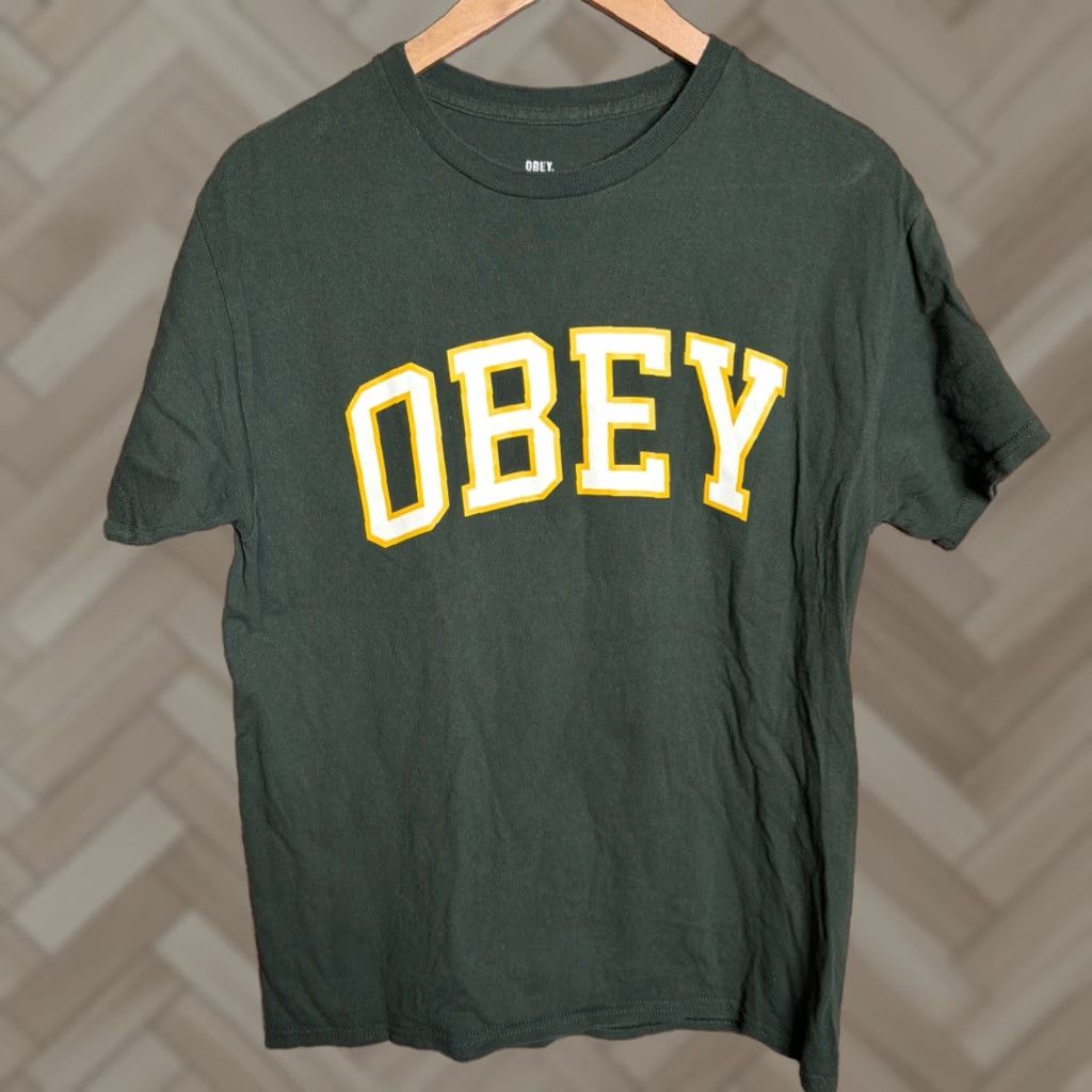 Obey OBEY Mens Graphic Tee Green Yellow Cotton T-Shirt Medium Shirt Short Sleeve Crew Neck Logo Size US M / EU 48-50 / 2 - 1 Thumbnail