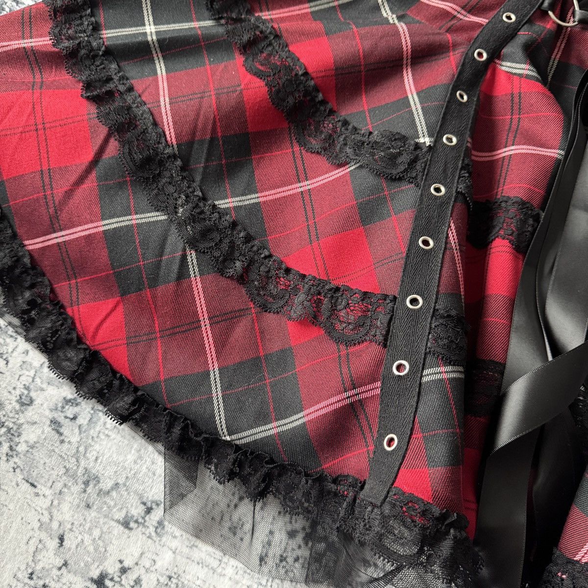 Handmade Corset Mini Dress Gothic Punk Tartan Alt Grunge Y2K Japan Size L / US 10 / IT 46 - 8 Thumbnail