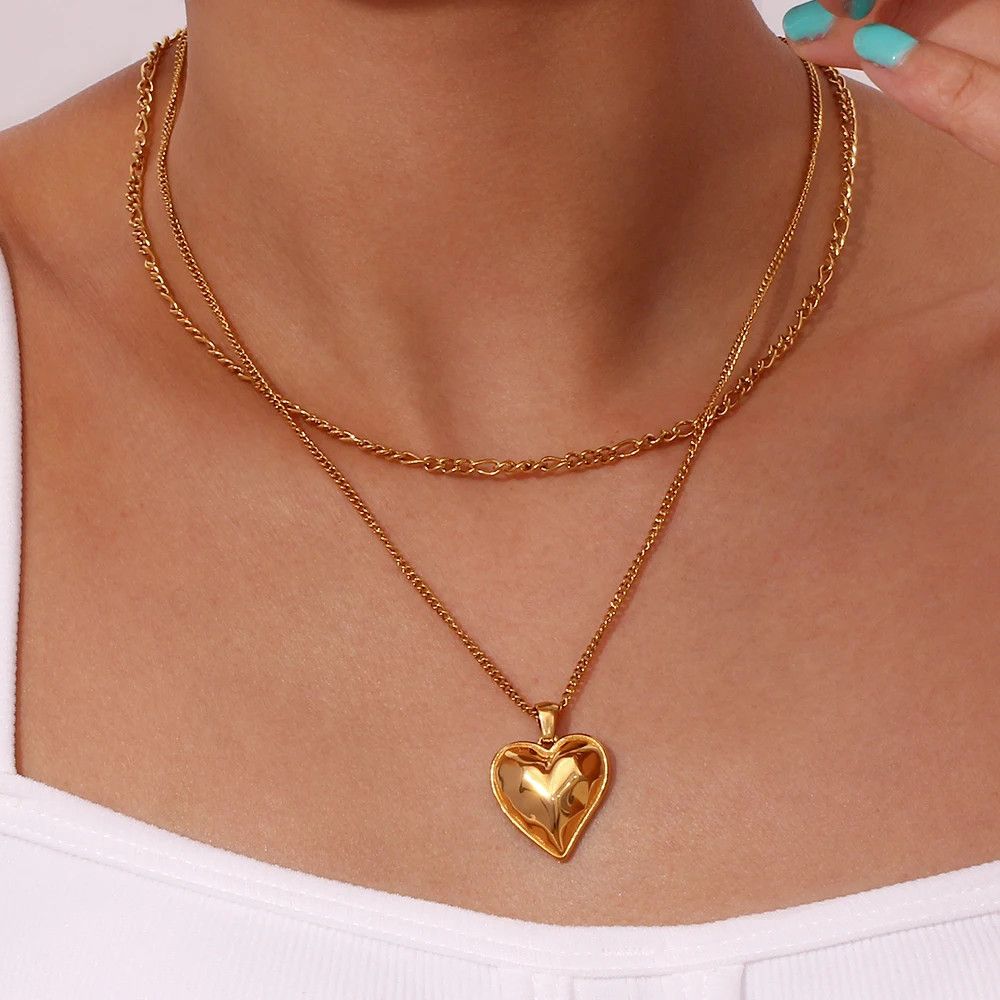 Jewelry × Vintage Heart Pendant Double Layers Necklace Size ONE SIZE - 1 Thumbnail