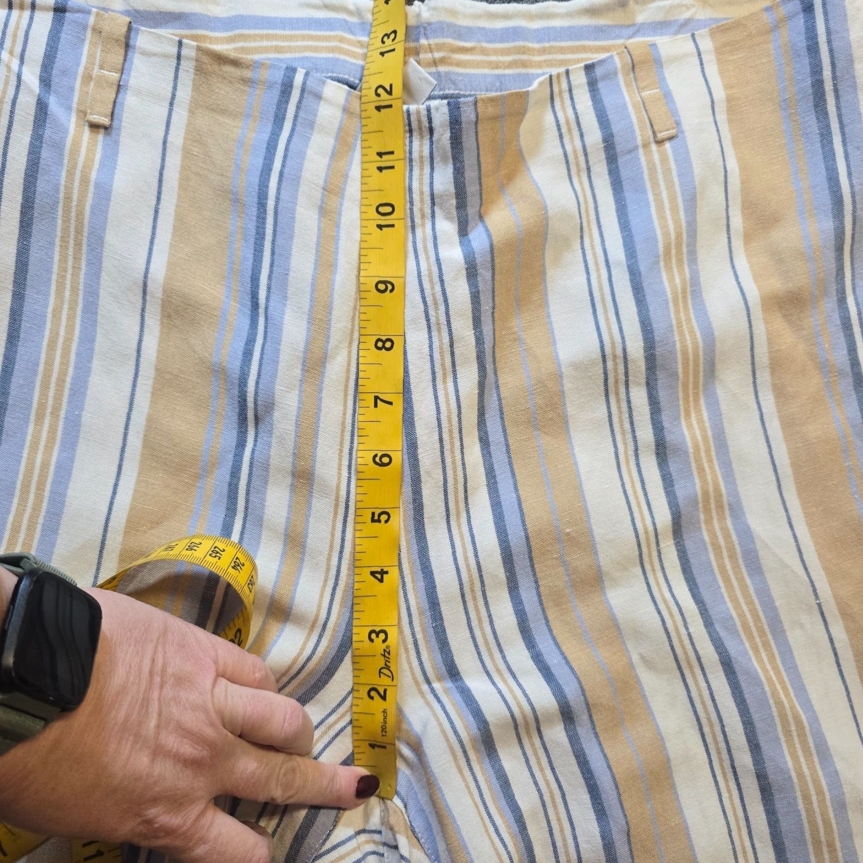 J. Jill J. Jill Pants Womens XL Blue Tan Striped Wide-Leg Linen Cropped Beachy Capsule Size 40" / US 18 - 6 Thumbnail