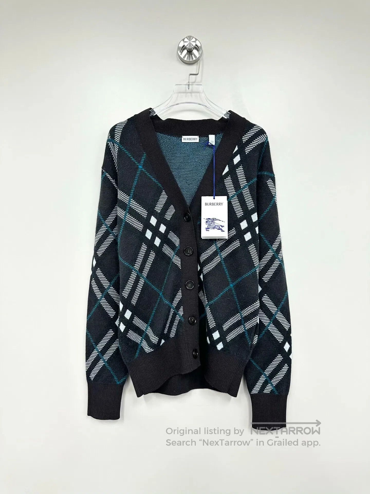 Burberry Burberry Gray checkered jacquard knitted cardigan jacket| Size XXS / US 00 / IT 34 - 1 Thumbnail
