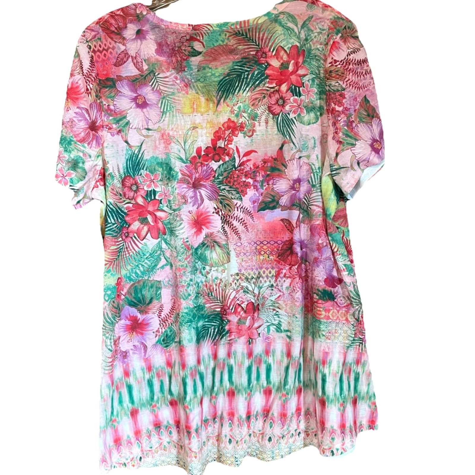 Avenue Avenue Shirt Women’s 14/16 Short Sleeve Floral Multicolor V-Neck Casual Lightweight Summer Size XL / US 12-14 / IT 48-50 - 4 Thumbnail