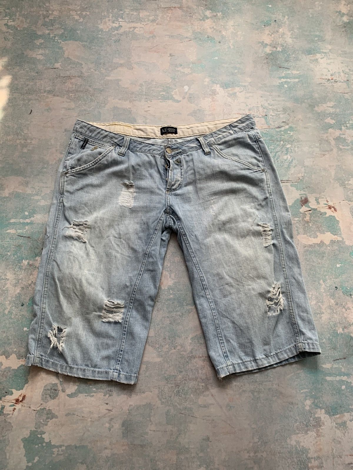 Armani Armani Y2K Distressed Denim Shorts Hype 2000s Destroyed Rare Size US 36 / EU 52 - 1 Thumbnail