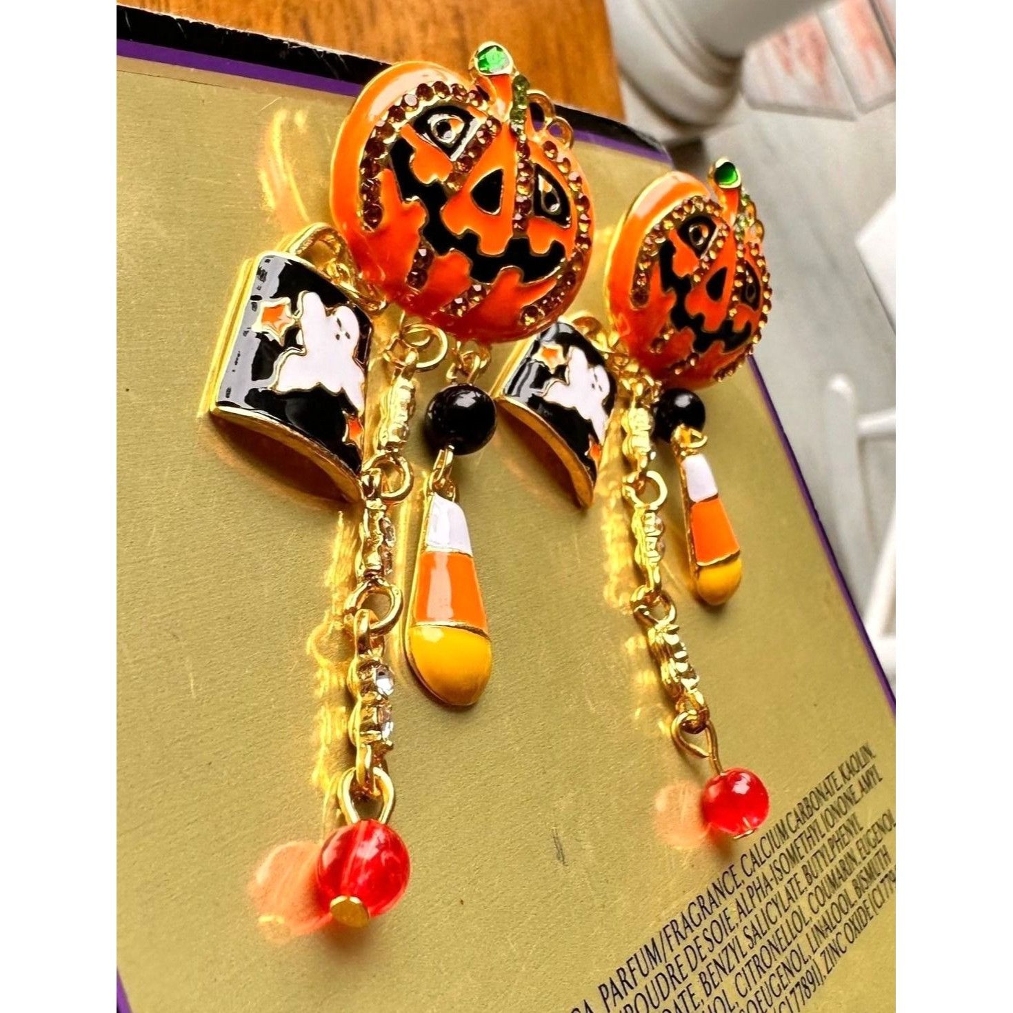 Handmade Halloween Earrings New Jack O Lantern Candy Corn Ghost Beads Size ONE SIZE - 2 Thumbnail