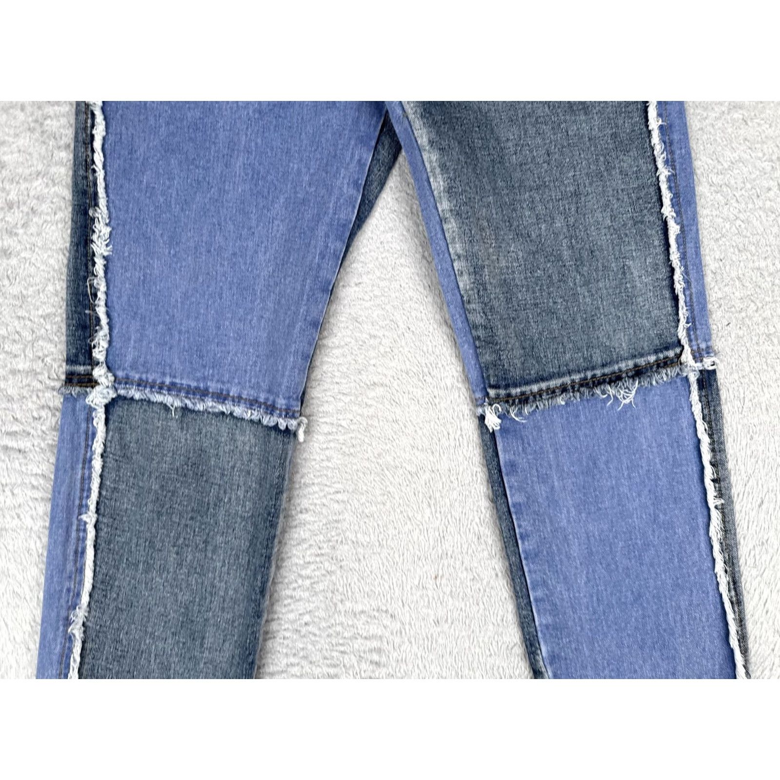 Vintage Cali 1850 Jeans Straight Two Tone High Rise Juniors 1/25 24x28 Blue Med Wash Denim Stretch Pocket Zipper Button Size 25" / US 0 / IT 36 - 3 Thumbnail