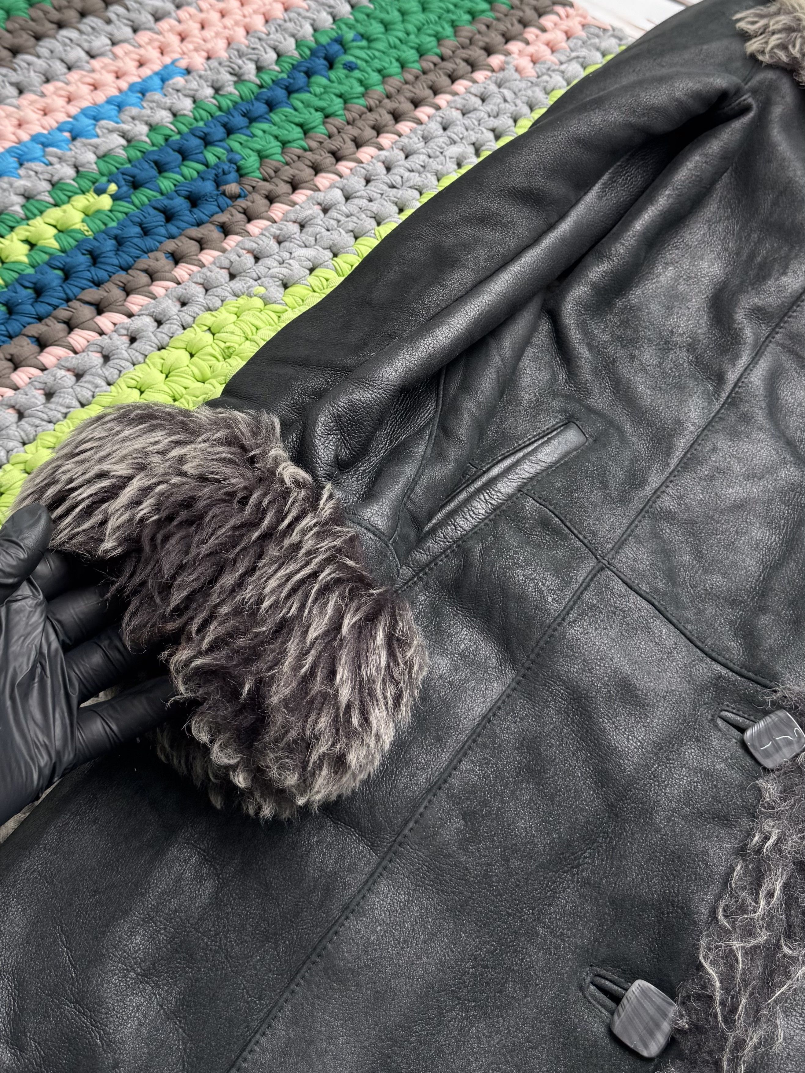 Vintage Y2K Sheepskin Leather Coat Black Shearling Long (ET1) Size M / US 6-8 / IT 42-44 - 8 Thumbnail