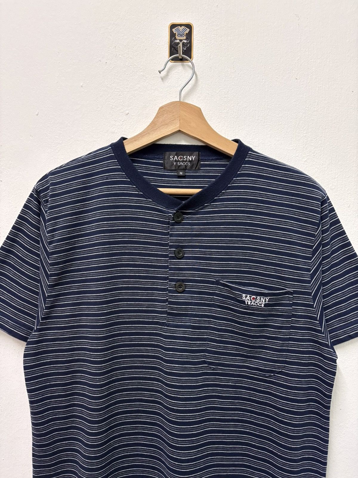 Japanese Brand × Y's × Yohji Yamamoto 2000's Sacsny Y'saccs Button Stripe Navy T-Shirt Size US M / EU 48-50 / 2 - 3 Thumbnail