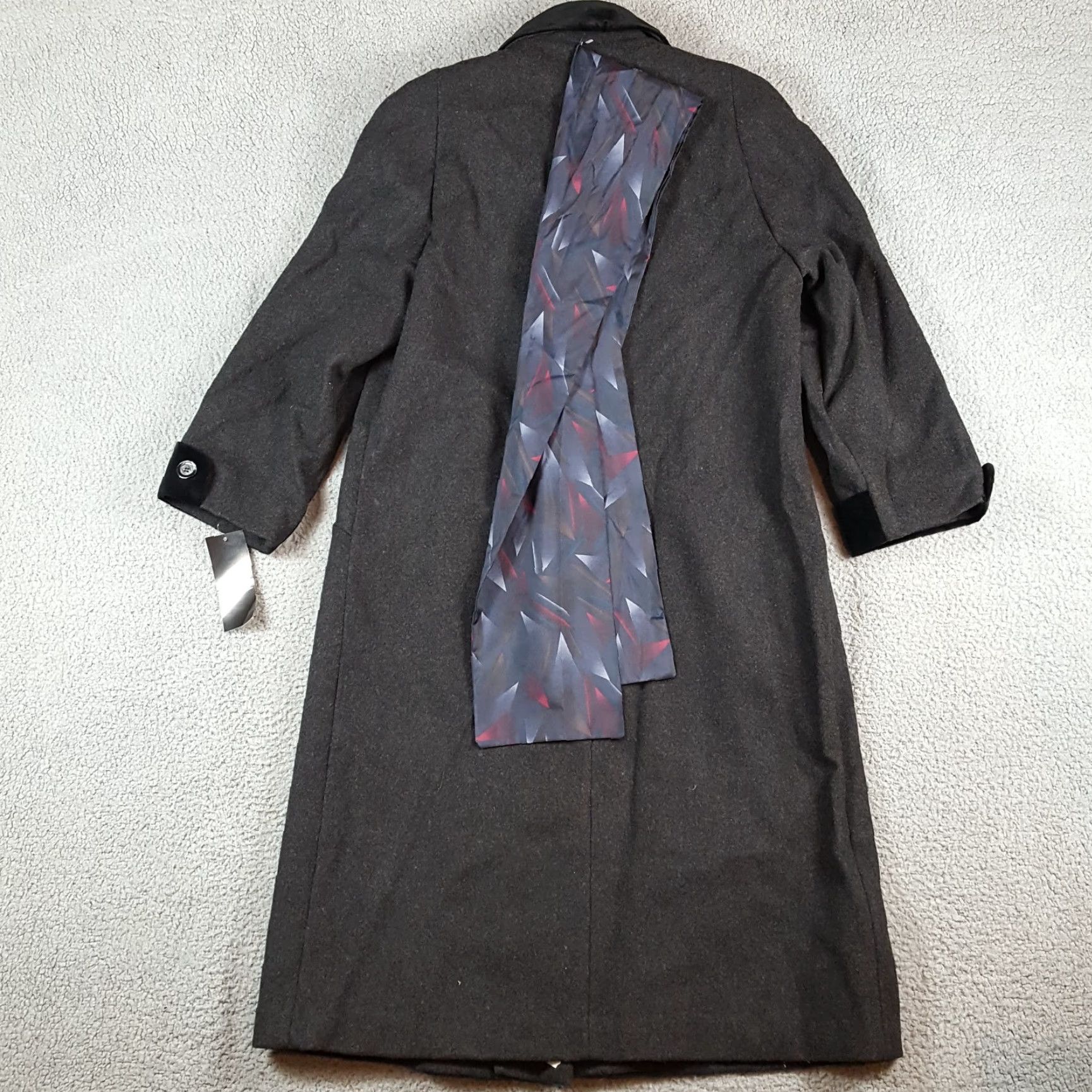 Velvet VINTAGE Jo-D Charcoal Wool Lined Velvet Trim Sash Size 10 Petite Long Winter Overcoat Jacket Womens Size L / US 10 / IT 46 - 7 Thumbnail