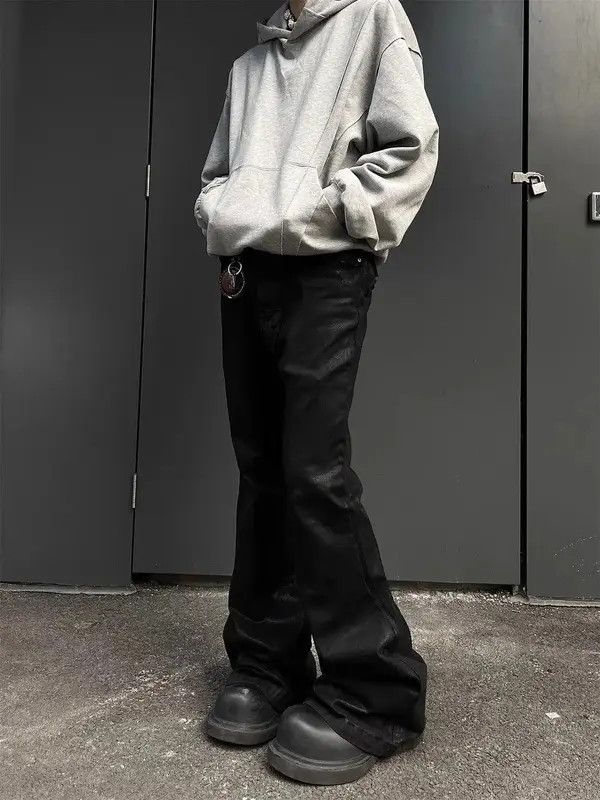 Jean VIBE Black Stacked Flare Waxed Denim Jeans Size US 33 - 2 Thumbnail