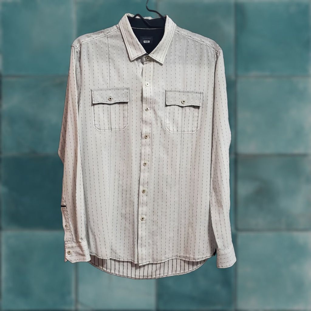 Vintage VINTAGE 7 Diamonds Shirt Men M White Striped Cotton Long Sleeve Button Up Chest Pockets Preppy Style Mens Size US M / EU 48-50 / 2 - 1 Thumbnail