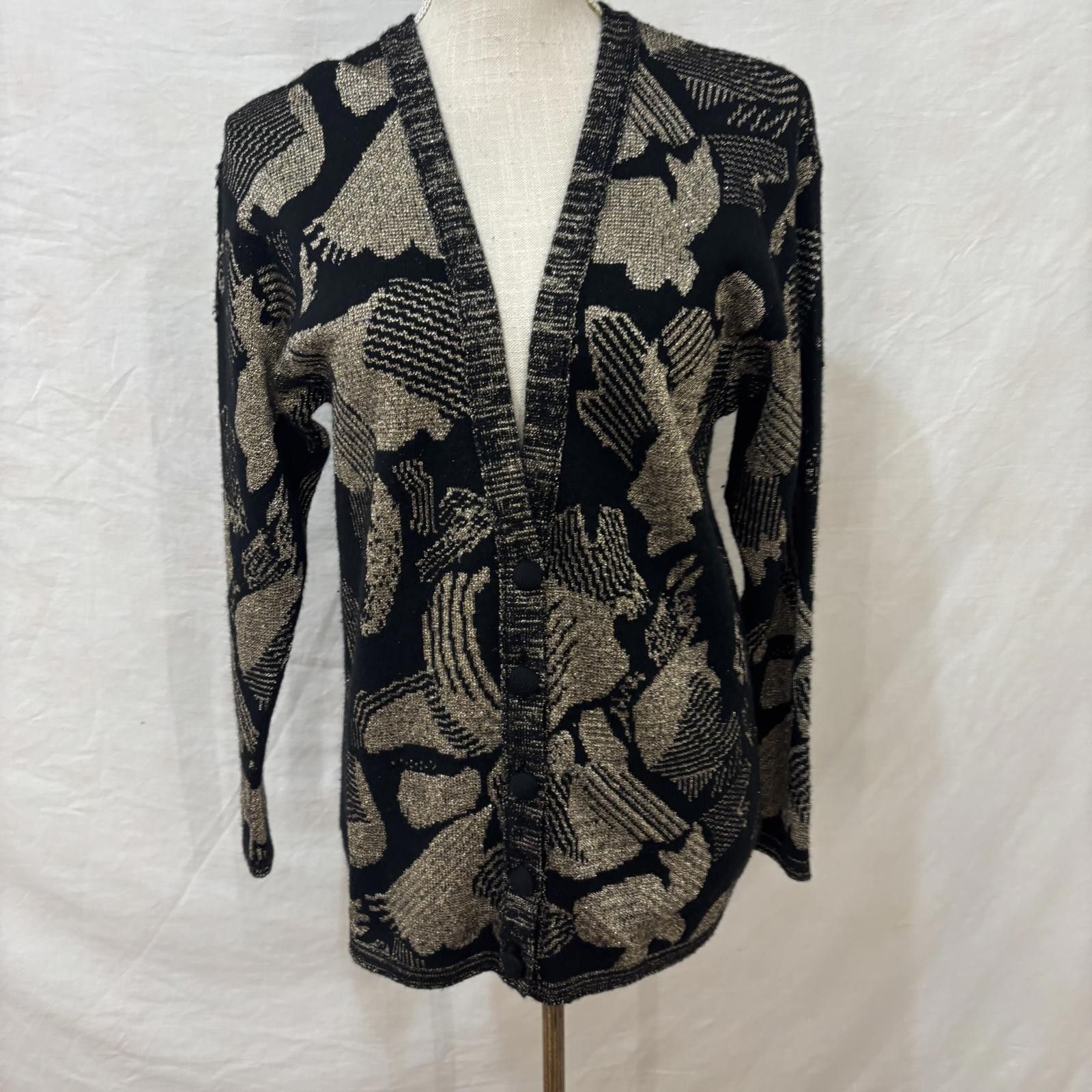 Other Vtg 80s metallic knit black & gold cardigan by Betty Hanson Size M / US 6-8 / IT 42-44 - 3 Thumbnail