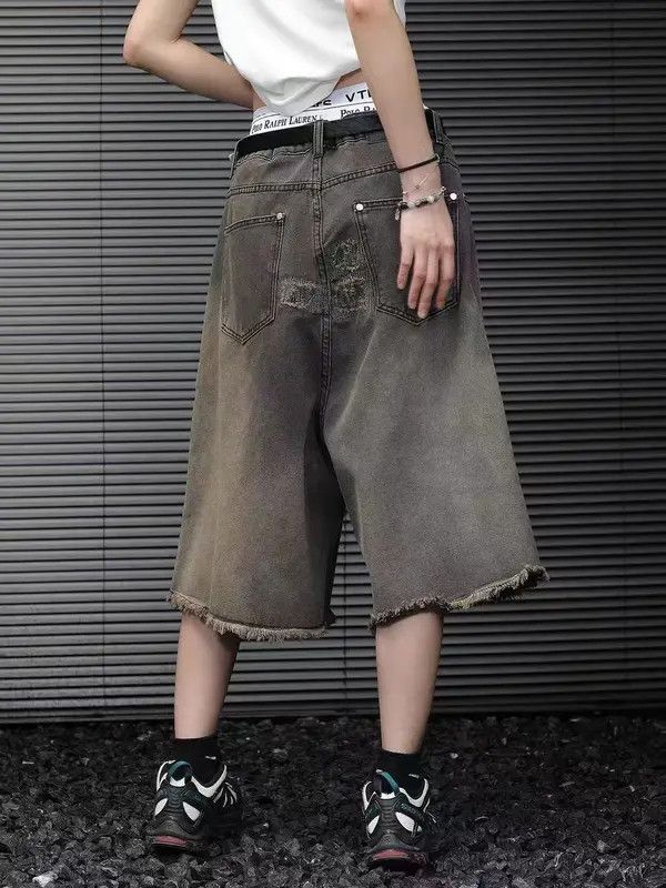 Japanese Brand VIBE vintage washed raw edge ripped patch denim shorts Size US 34 / EU 50 - 4 Thumbnail