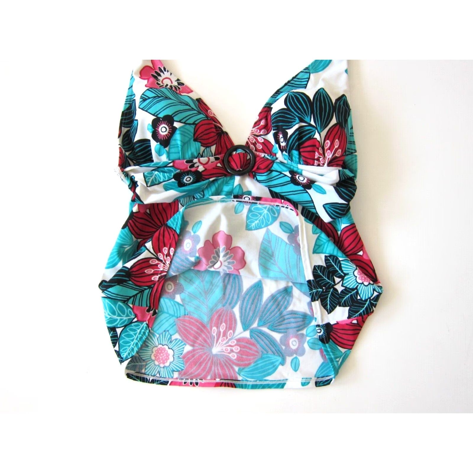 Croft & Barrow Croft & Barrow Green Pink Floral Built In Bra Tankini Halter Swim Top Women 10 Size L / US 10 / IT 46 - 7 Thumbnail