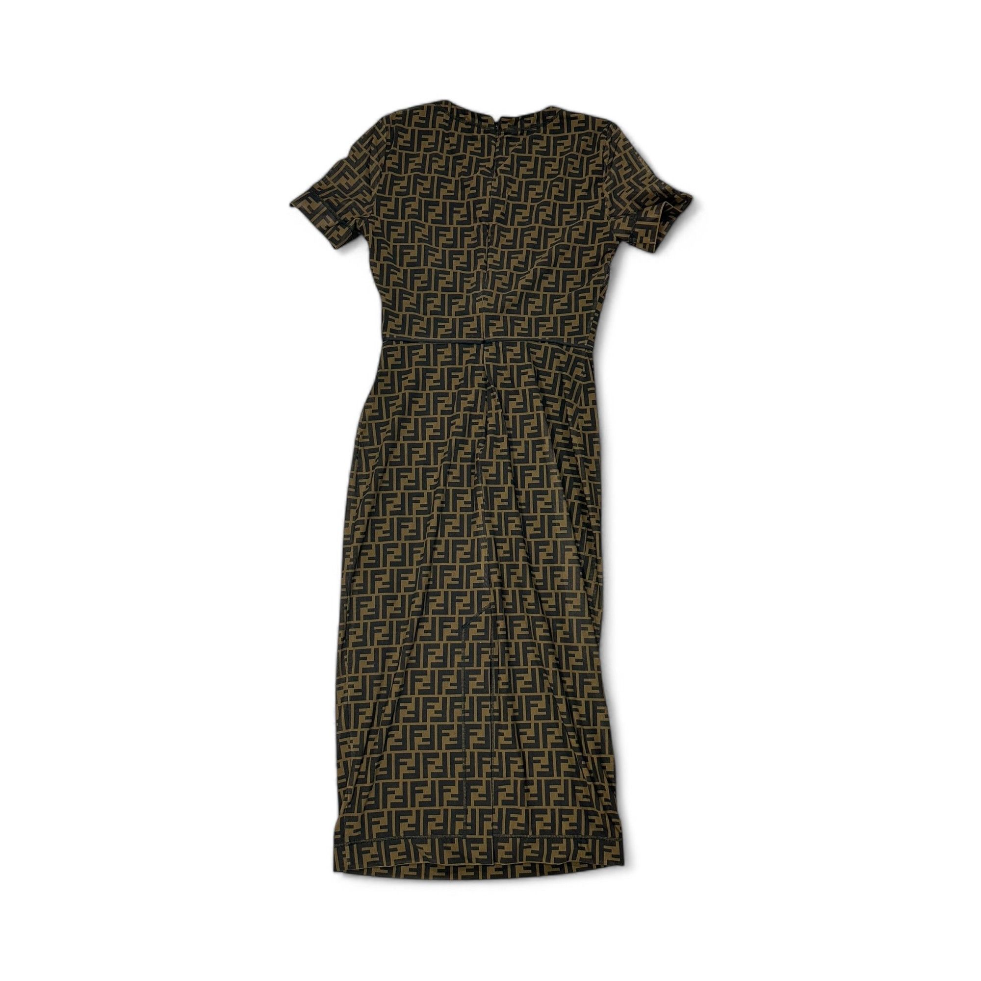 Fendi Fendi Midi Dress FF Monogram Zucca Mesh Sheath Brown Logo Size S / US 4 / IT 40 - 2 Thumbnail
